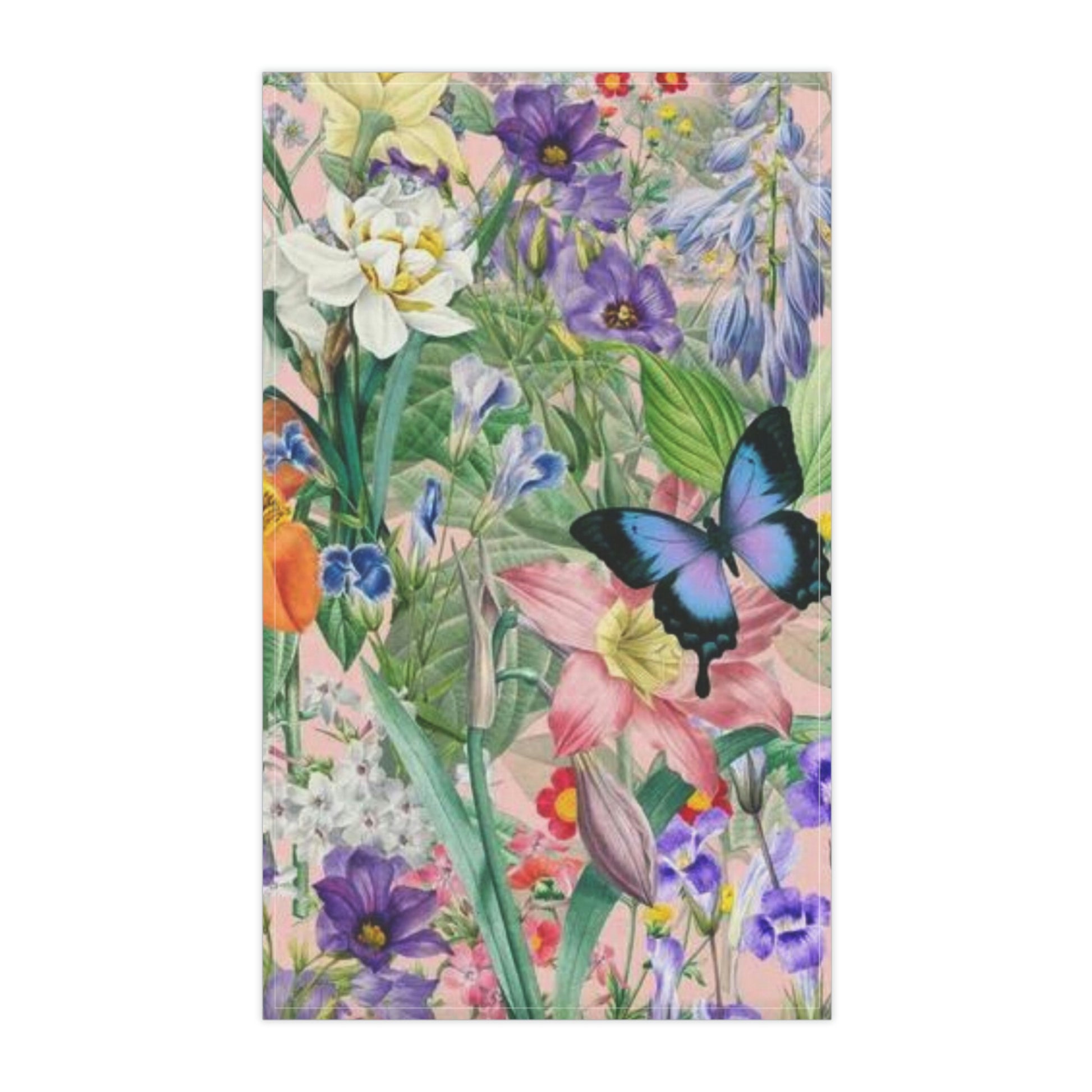 Butterfly Flower Garden. Kitchen Towel. Custom Artwork. Unique Whimsical Flare. Vivid Colors. I Love this Kitchen Towel. Great for cleaning up spills off counter and floors. Drying the dishes and my hands.