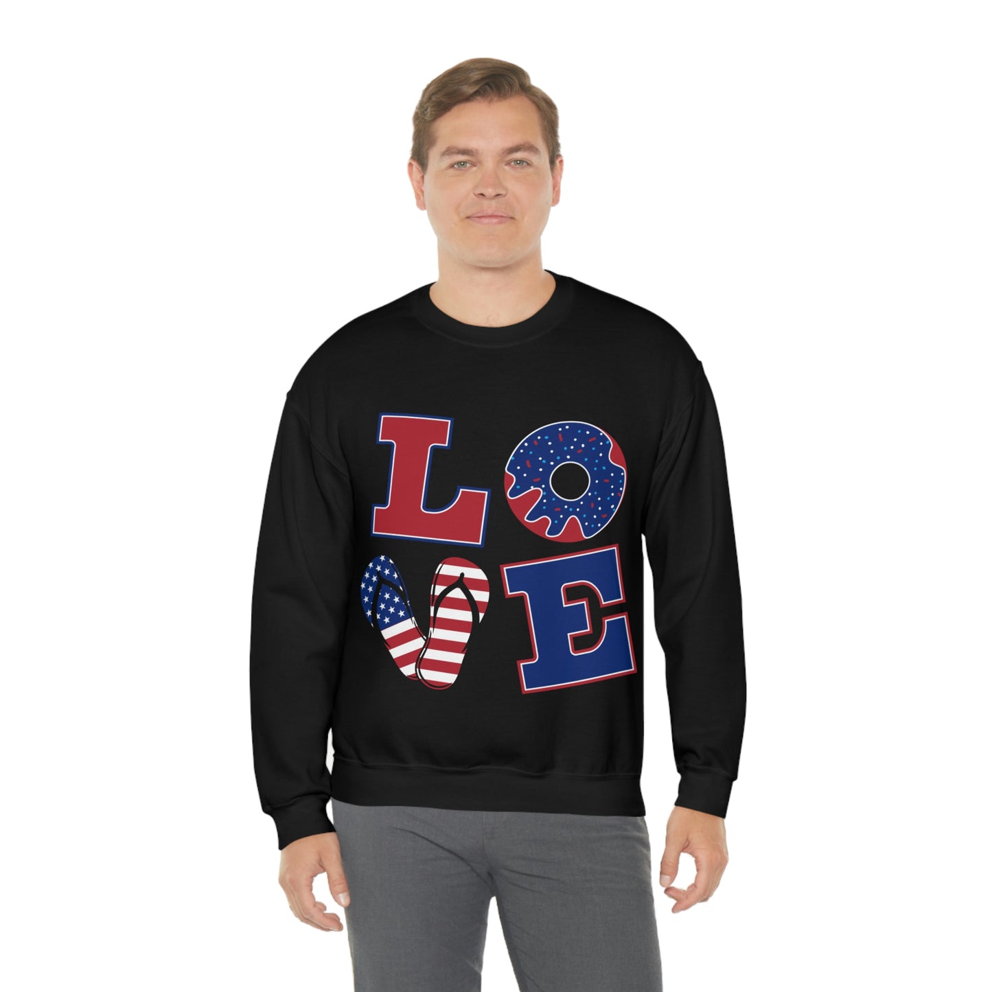Sweat-shirt ras du cou rouge blanc bleu Love, superbe !