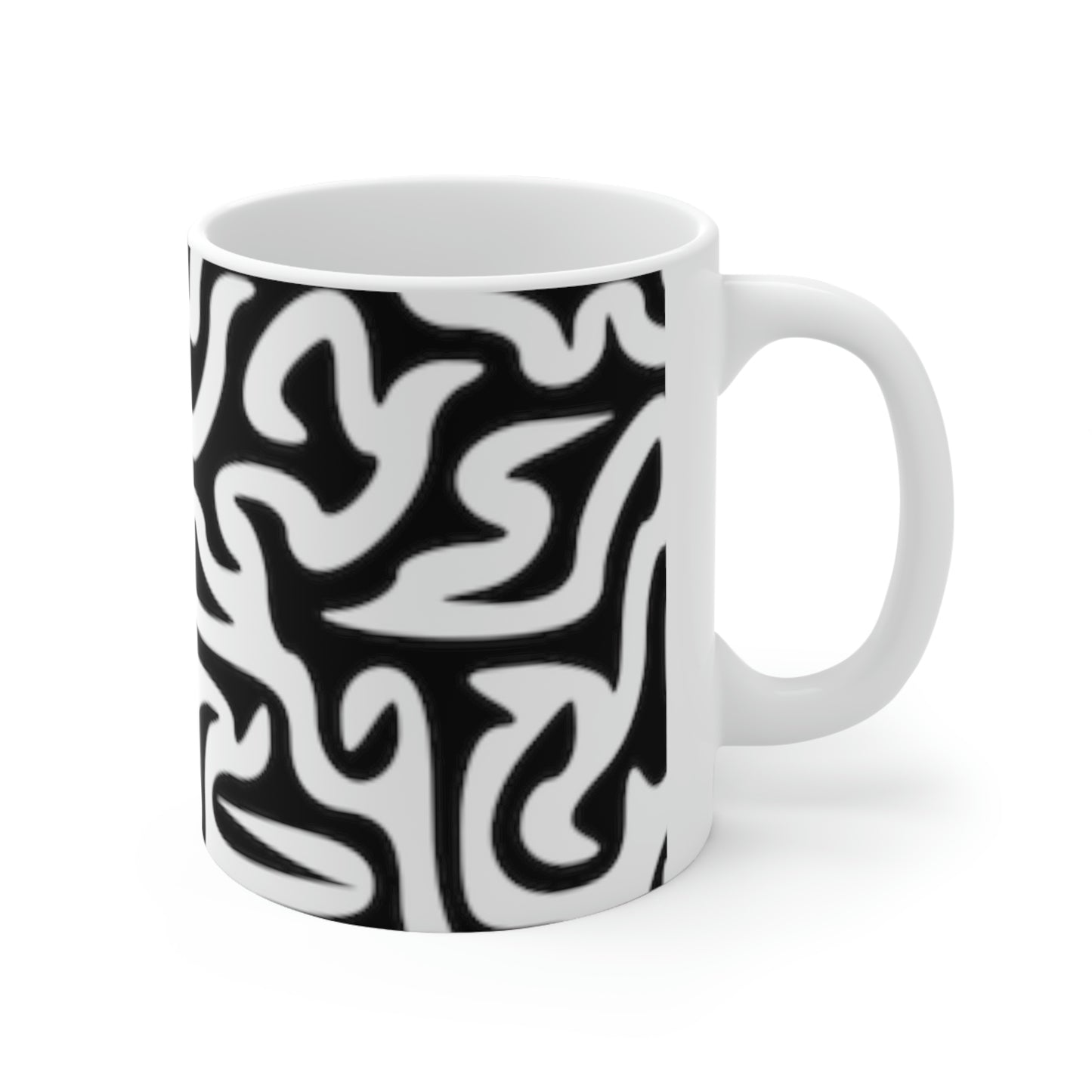 Taza de cerámica con diseño de laberinto en blanco y negro de 11 oz para leche, café, agua, cerveza y jugo