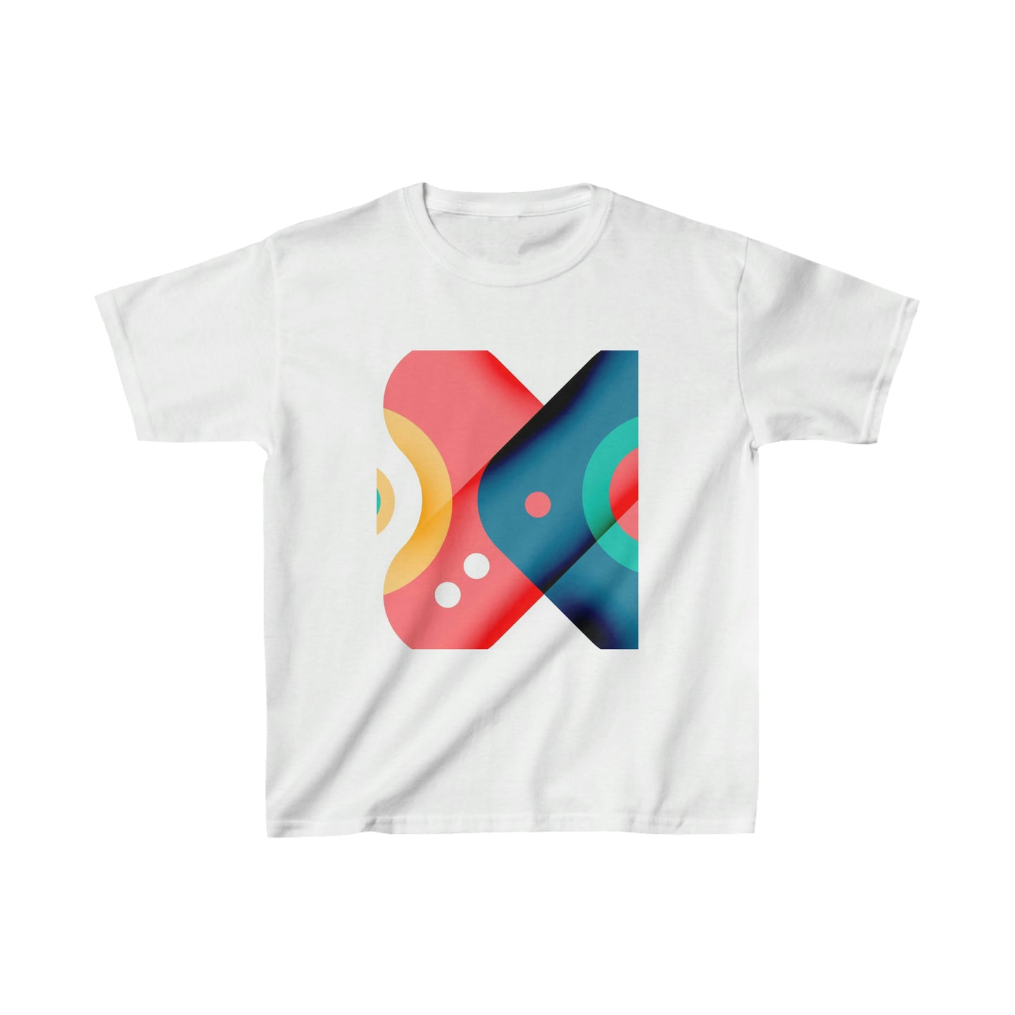 Colorful Shapes. Children's heavy cotton T-shirt. Sizes: Extra Small through Extra large. Price: $21.00. Custom Artwork. Unique Whimsical Flare. Vivid Colors. Soft against your skin. Comfortable to wear every day of the week. Gonna look cute  going to Grandma's house. 