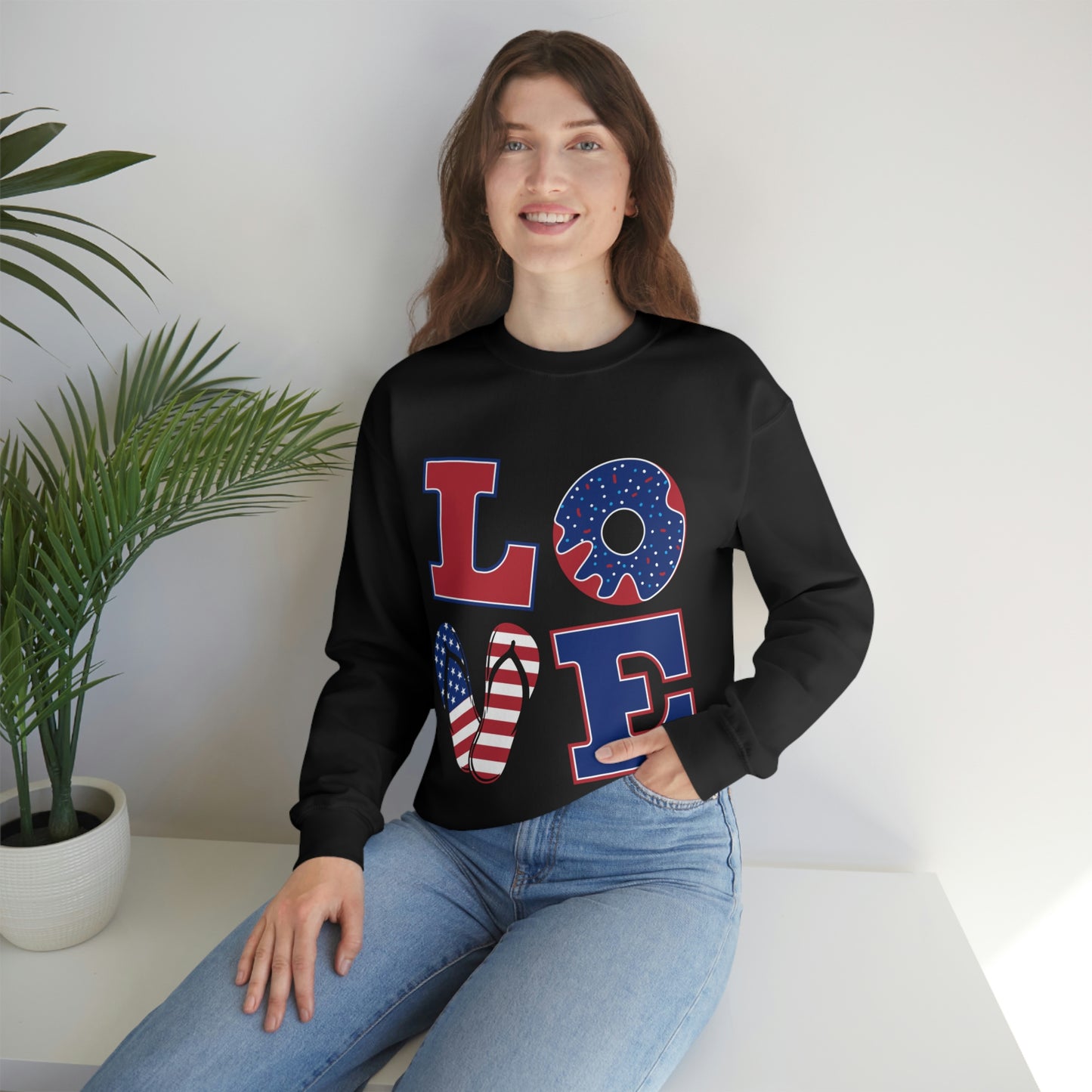 Sweat-shirt ras du cou rouge blanc bleu Love, superbe !