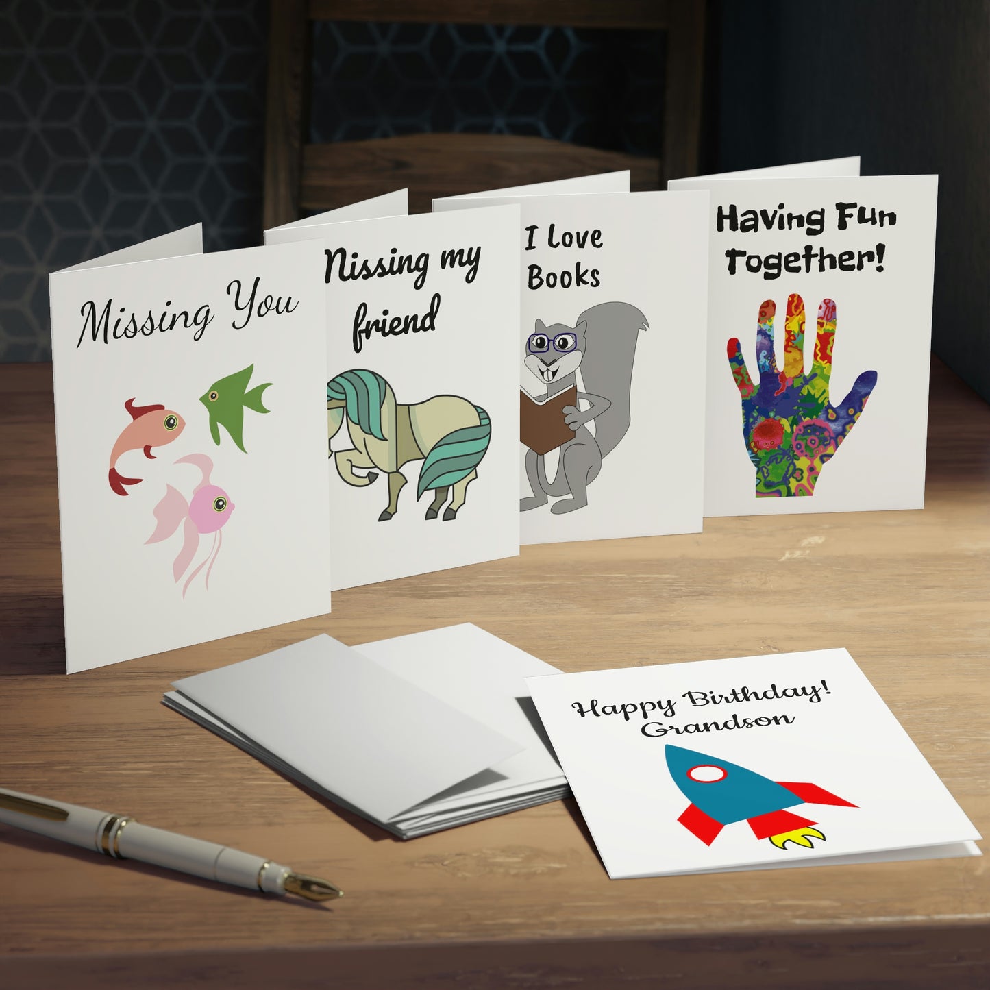 I Love Greeting Cards (5-Pack) Momma Daddy Son Daughter Grandma Grandpa Sister Brother Children