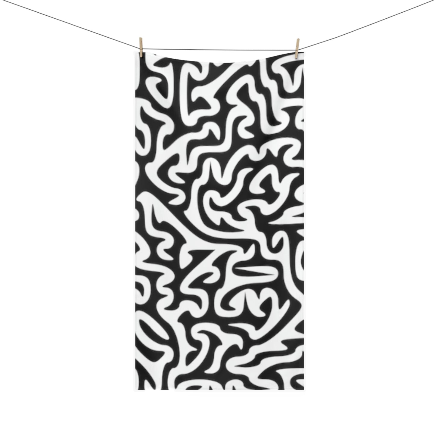 Serviette Maze en vison et coton noir et blanc, lampe, tapis, horloge, pyjama assortis