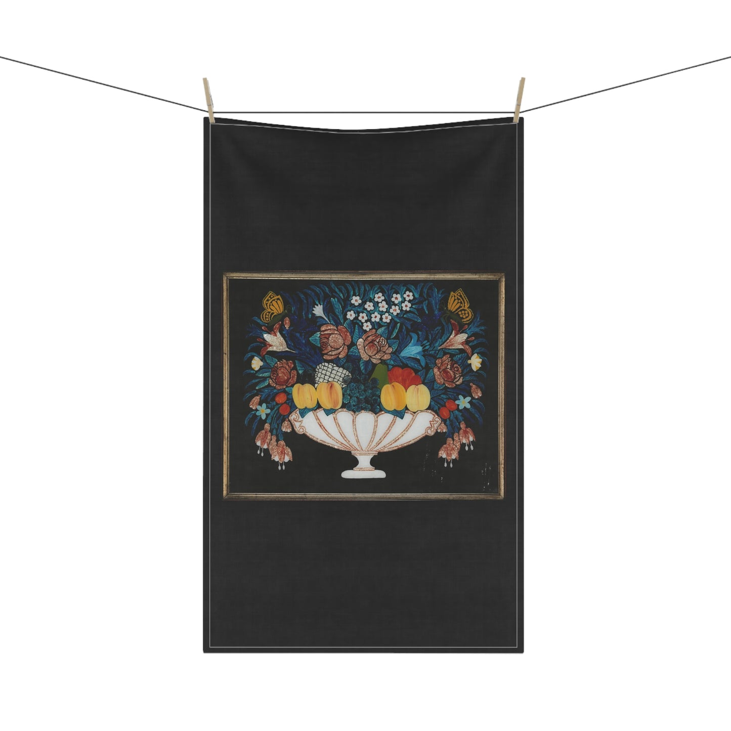 Fruit on a black background Kitchen Towel Love Cooking!