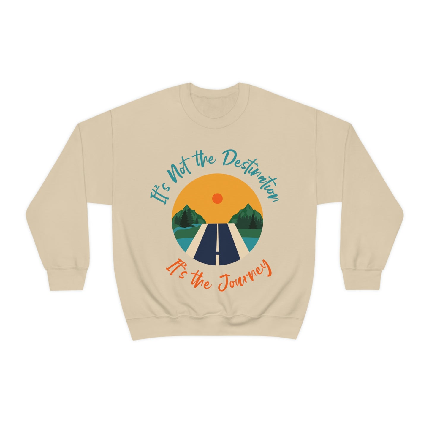 It's Not the Destination It's the Journey. Crewneck Sweatshirt. Custom Artwork. Unique Whimsical Flare. Vivid Colors. Great for Men, Women and Children. Soft against your skin. Comfortable to wear everyday. Keeping you cozy and warm. So Comfortable you will want to go on a road trip for weeks!