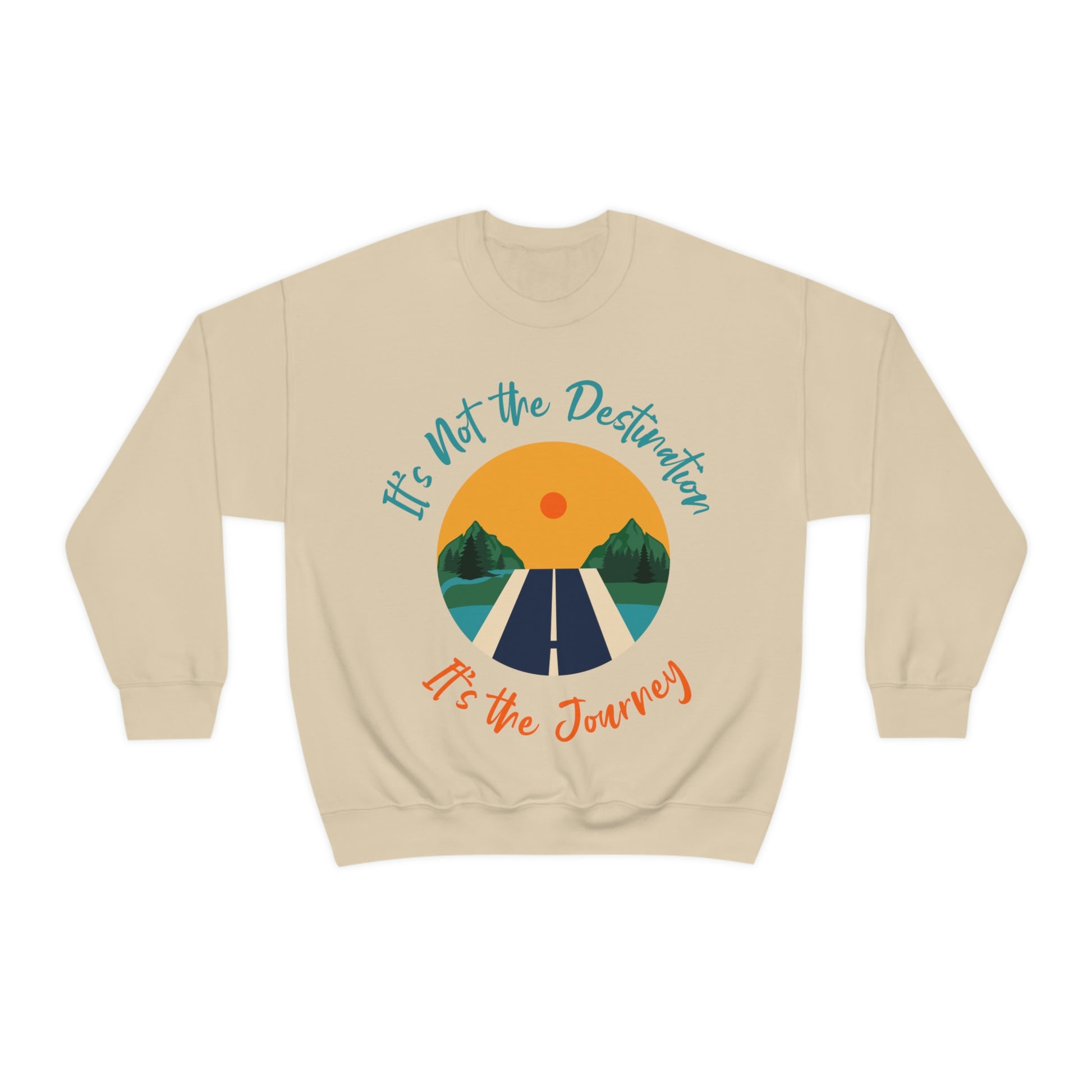 It's Not the Destination It's the Journey. Crewneck Sweatshirt. Custom Artwork. Unique Whimsical Flare. Vivid Colors. Great for Men, Women and Children. Soft against your skin. Comfortable to wear everyday. Keeping you cozy and warm. So Comfortable you will want to go on a road trip for weeks!