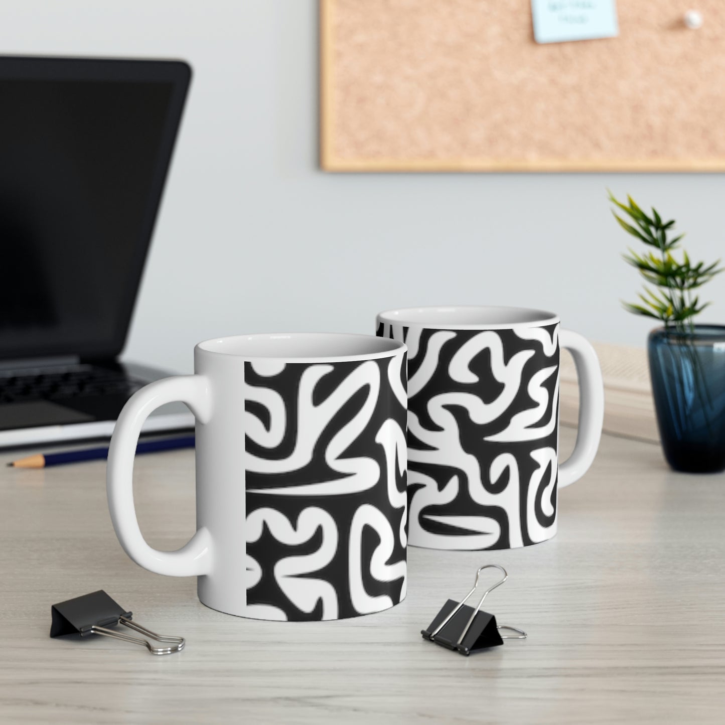 Taza de cerámica con diseño de laberinto en blanco y negro de 11 oz para leche, café, agua, cerveza y jugo