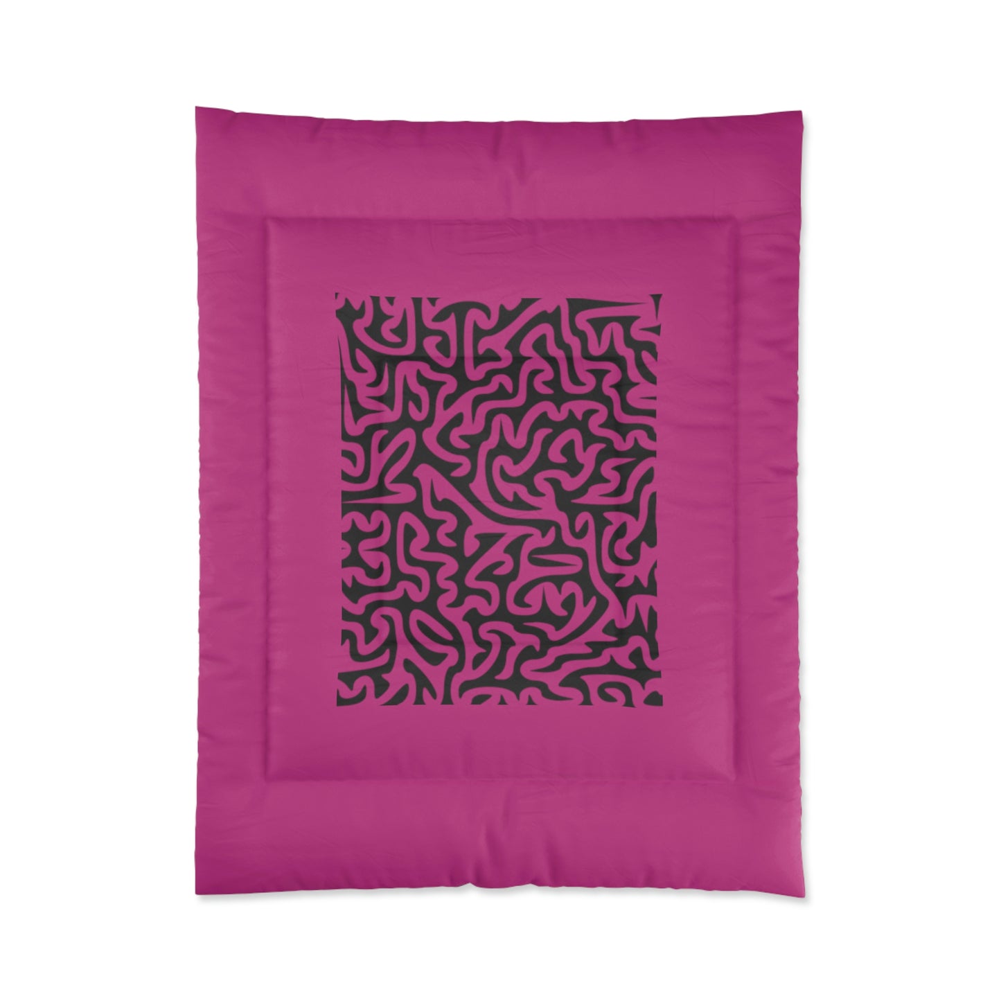 Black Maze With Pink. Comforter. Size: 68"x88". Price: $150.00. Custom Artwork. Unique Whimsical Flare. Vivid Colors. Snuggling into your Comforter by Shookie Mookie. Helping you to keep cozy and warm Adding a Splash of Color to any room of your Home. Great for traveling, going on a picnic, and definitely having sleep dreams.
