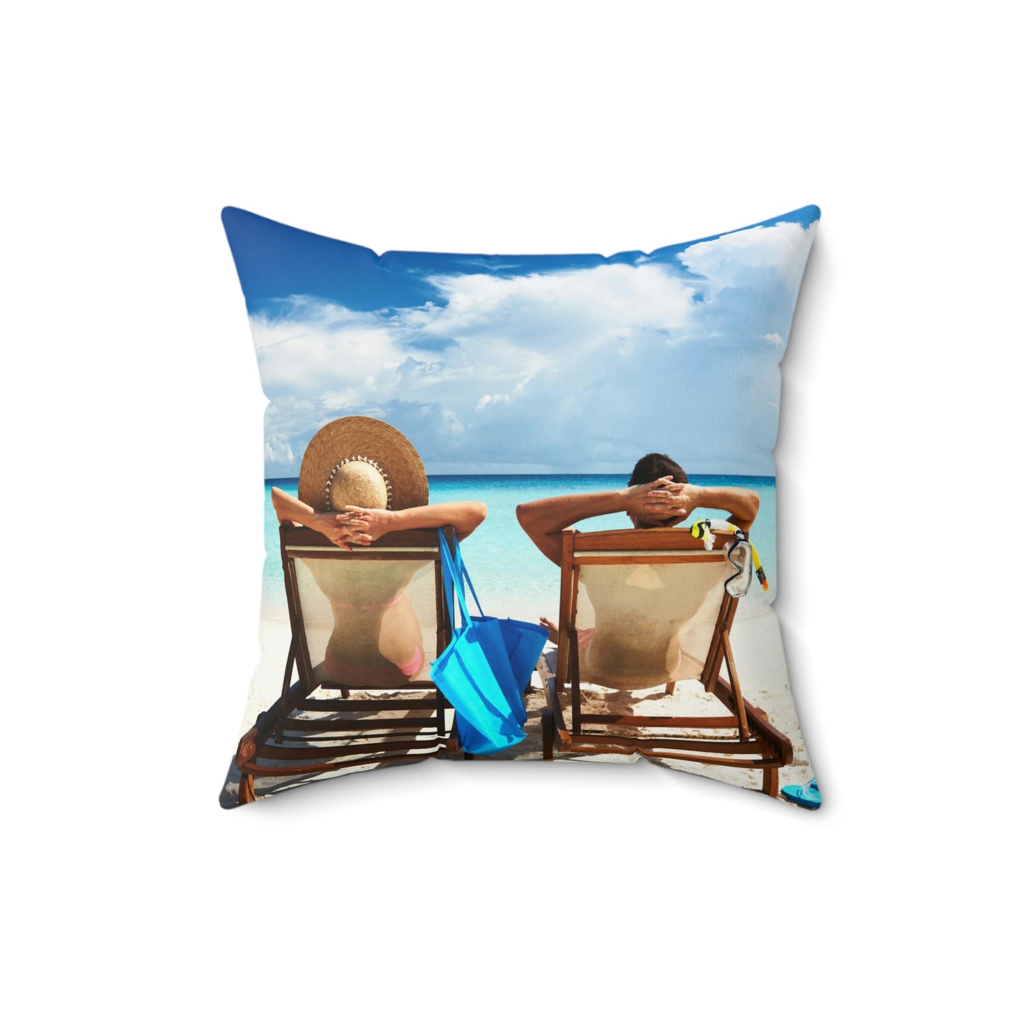 Se détendre à la plage Coussin carré Vacances Voyager Dormir Se détendre Conduire Enfants