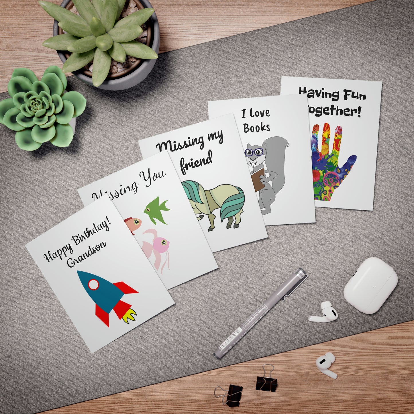 I Love Greeting Cards (5-Pack) Momma Daddy Son Daughter Grandma Grandpa Sister Brother Children