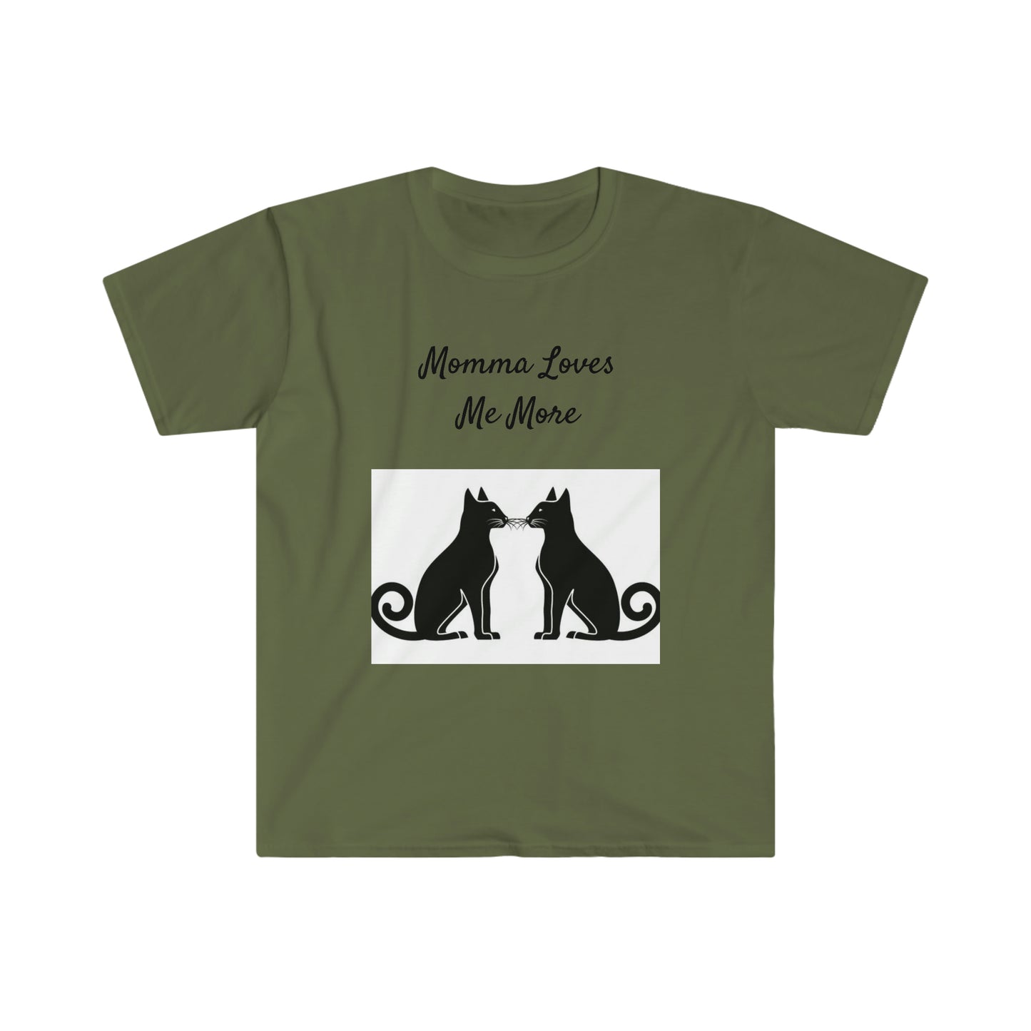 Two Black Cats. Momma Loves Me More. T-shirt. Custom Artwork. Unique Whimsical Flare. Vivid Colors. Soft against your skin. Comfortable to wear everyday of the week. I love the quality and fit. Looking Fabulous! Such a Wonderful Gift!
