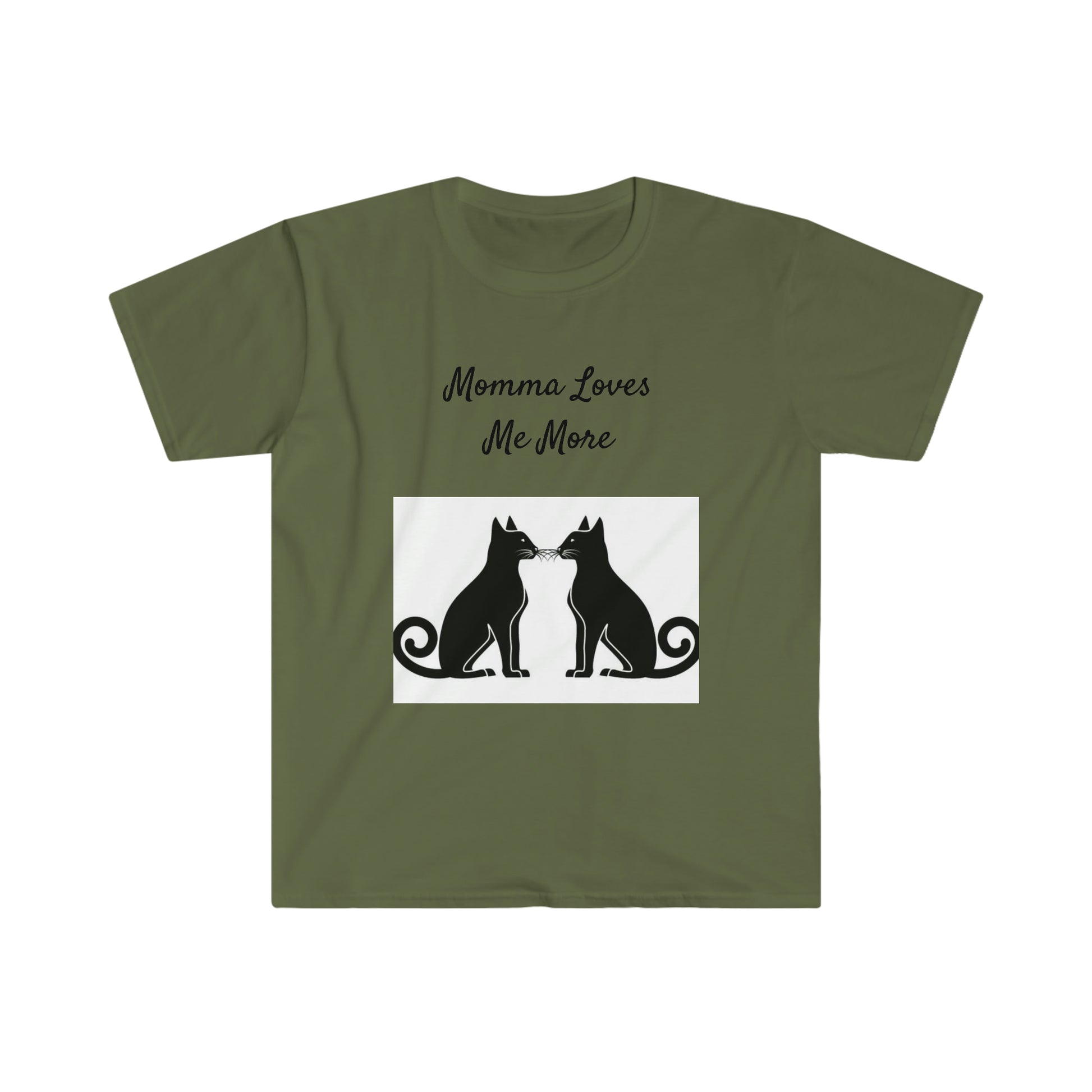 Two Black Cats. Momma Loves Me More. T-shirt. Custom Artwork. Unique Whimsical Flare. Vivid Colors. Soft against your skin. Comfortable to wear everyday of the week. I love the quality and fit. Looking Fabulous! Such a Wonderful Gift!
