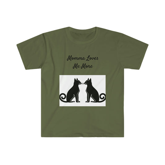 Two Black Cats. Momma Loves Me More. T-shirt. Custom Artwork. Unique Whimsical Flare. Vivid Colors. Soft against your skin. Comfortable to wear everyday of the week. I love the quality and fit. Looking Fabulous! Such a Wonderful Gift!