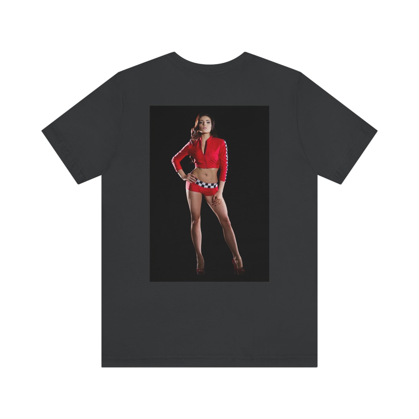 Sexy Girl in Red Unisex Jersey Short Sleeve T-shirt Racetrack Playing Pool Horse Races