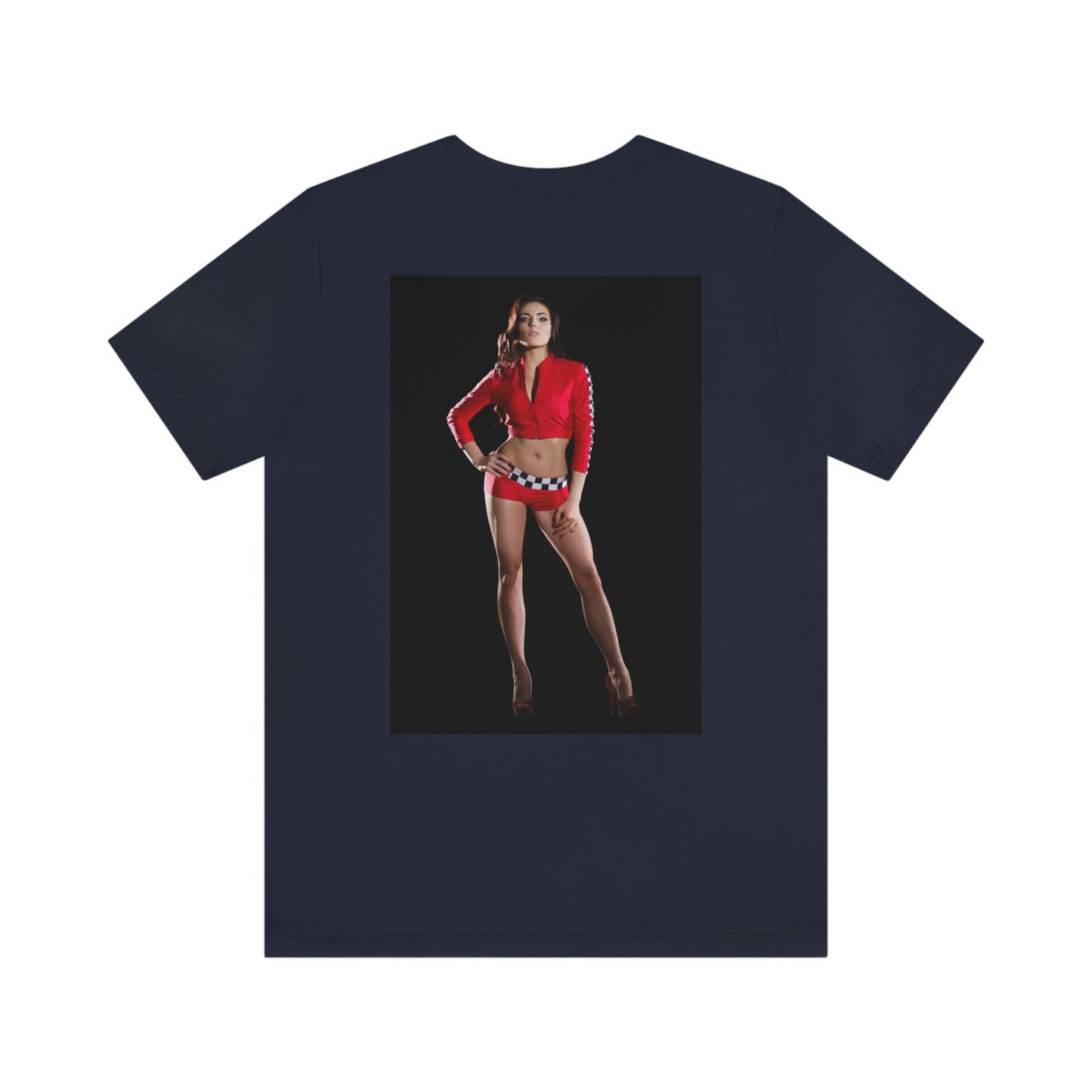 Sexy Girl in Red Unisex Jersey Short Sleeve T-shirt Racetrack Playing Pool Horse Races
