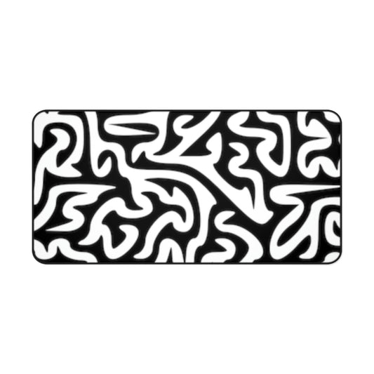 Maze Black and White. Desk Mat. Custom Artwork. Unique Whimsical Flare. Vivid Colors. Great for your home and Business. Place desk mat in front of your desk top computer. Put your key board on top. 