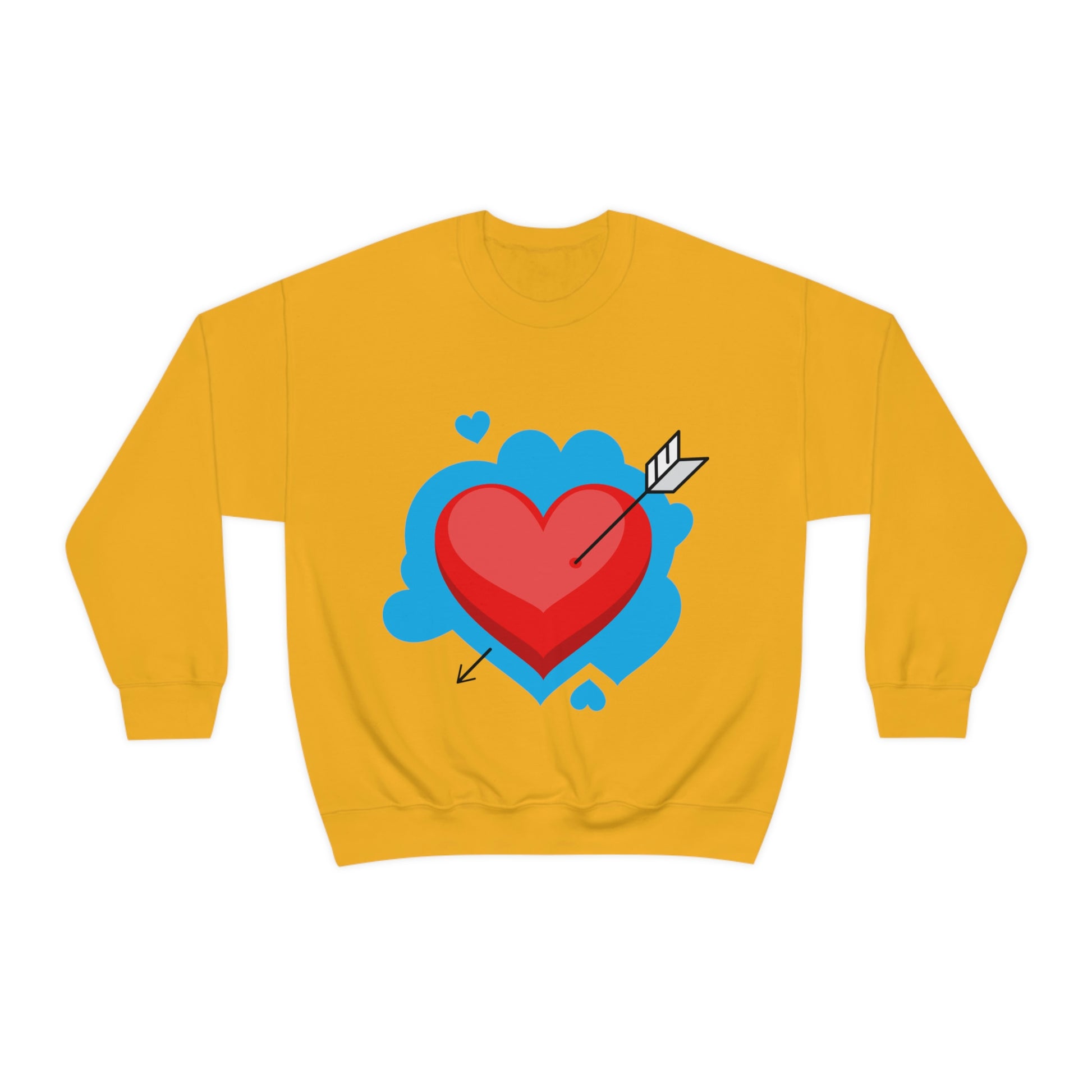 Heart with Arrow. Crewneck Sweatshirt. Custom Artwork. Unique Whimsical Flare. Vivid Colors. Great for Men. Women and Children. Soft against your skin. Comfortable to wear every day of the week. Keeping you cozy and warm. Looking Fabulous everywhere you go! Wonderful Gift!
