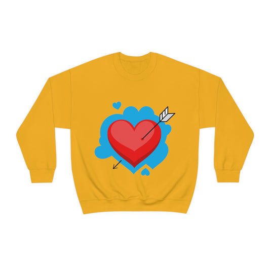 Heart with Arrow. Crewneck Sweatshirt. Custom Artwork. Unique Whimsical Flare. Vivid Colors. Great for Men. Women and Children. Soft against your skin. Comfortable to wear every day of the week. Keeping you cozy and warm. Looking Fabulous everywhere you go! Wonderful Gift!