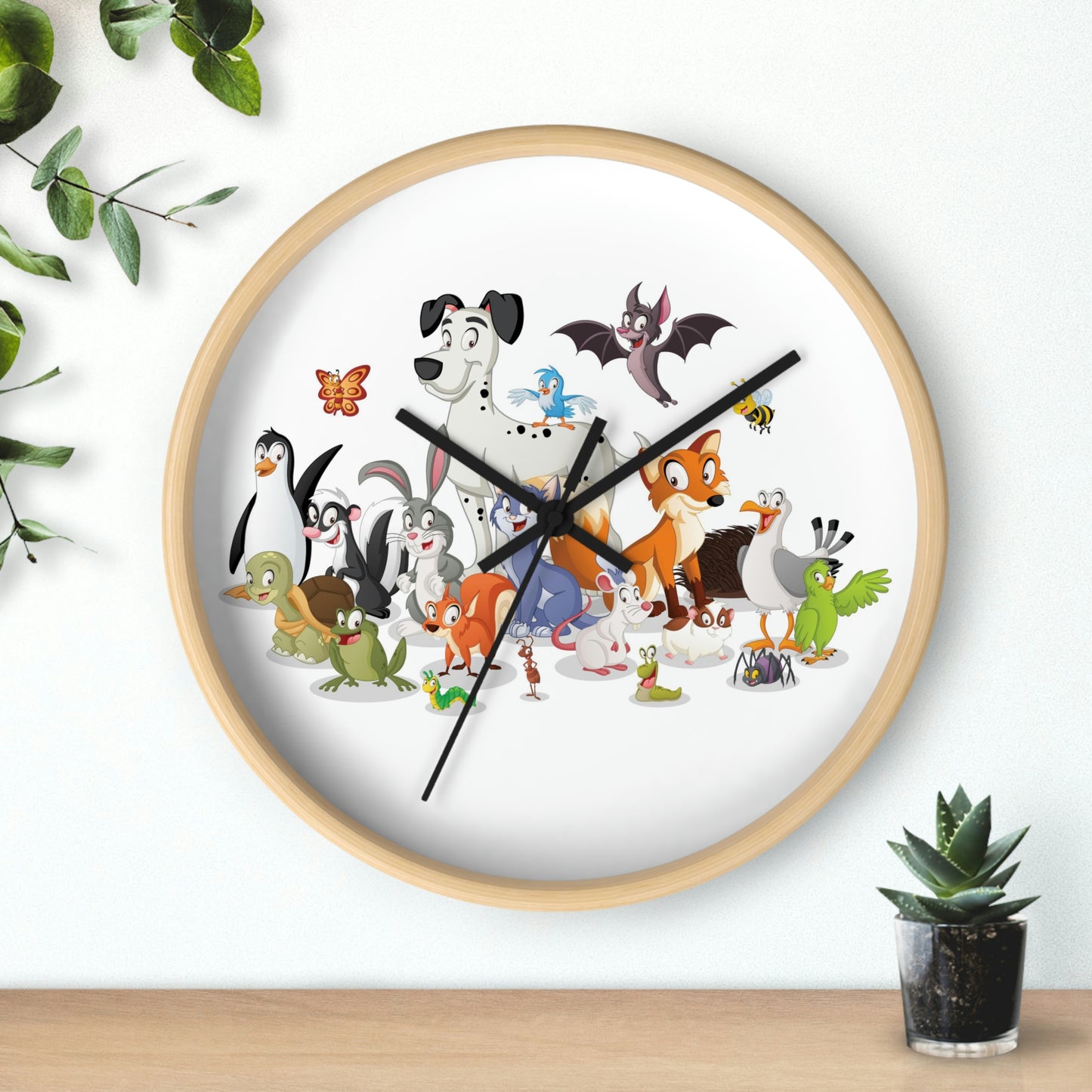 Cartoon Animals Wall Clock Having a Cool Children's Room Great Gift!