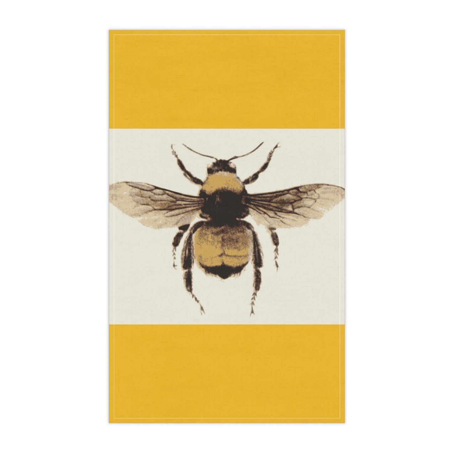 Bumble Bee on Yellow background. I Love Cooking! Custom Artwork. Unique Whimsical Flare. Vivid Colors. Great to have in your kitchen, using every day of the week. Cleaning up Spills and on floor. Drying your hands and drying the dishes.