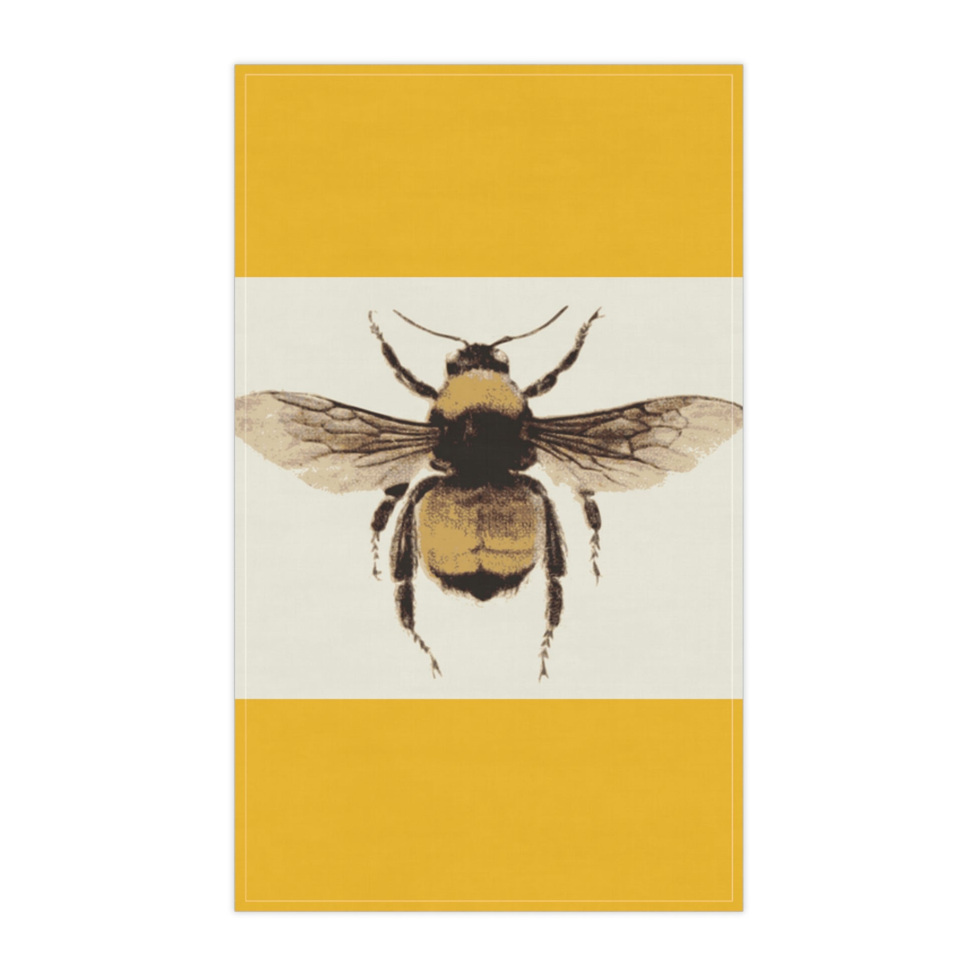 Bumble Bee on Yellow background. I Love Cooking! Custom Artwork. Unique Whimsical Flare. Vivid Colors. Great to have in your kitchen, using every day of the week. Cleaning up Spills and on floor. Drying your hands and drying the dishes.