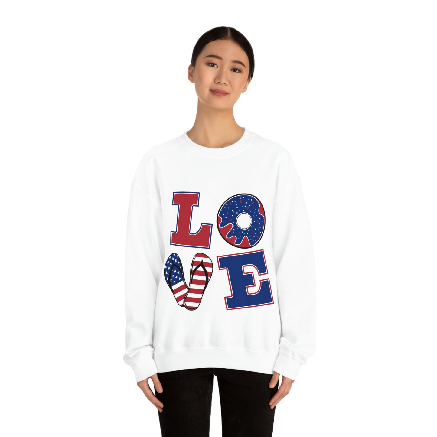 Sweat-shirt ras du cou rouge blanc bleu Love, superbe !