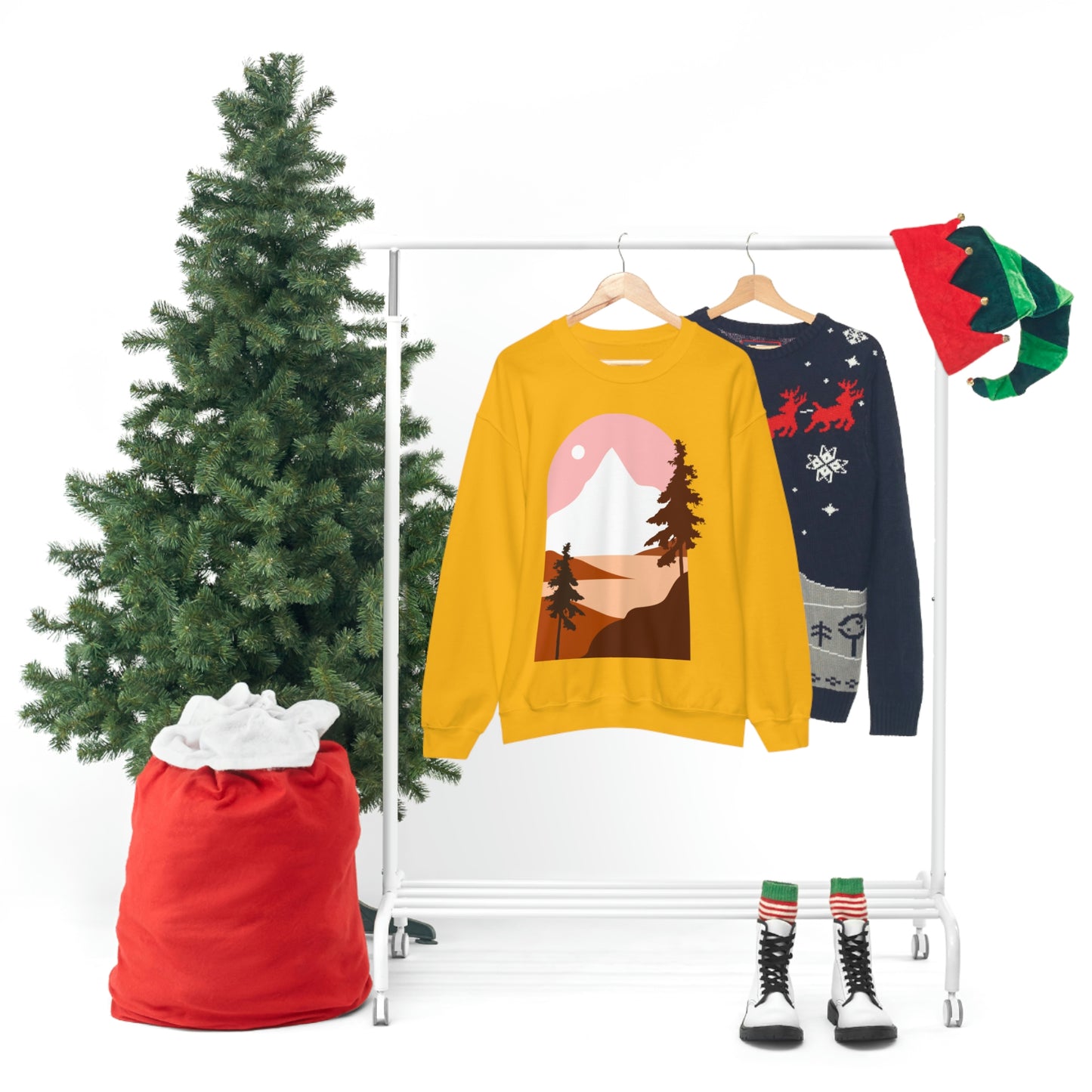 Sudadera con diseño de pino, montaña y luna. ¡Un fabuloso regalo navideño!