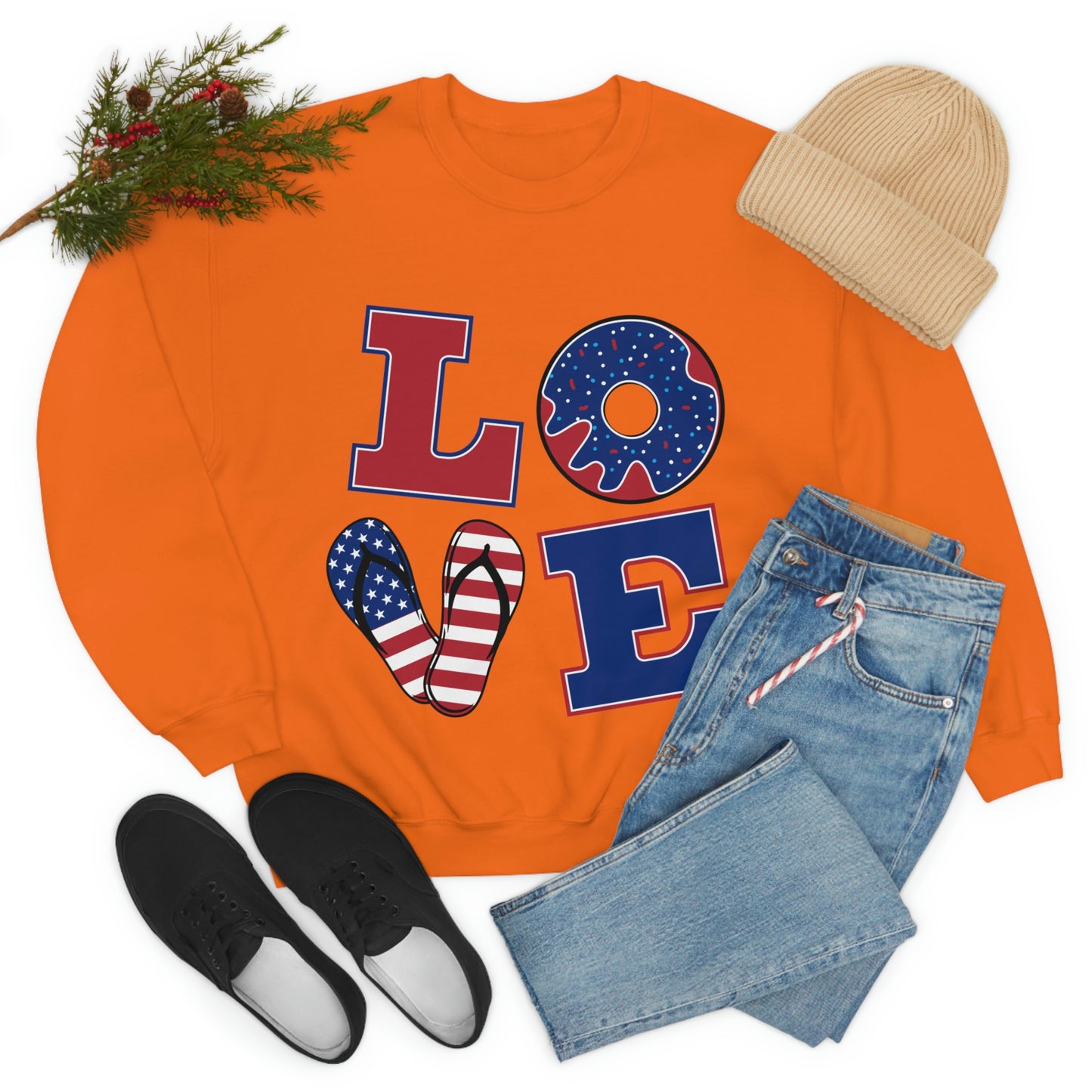 Sweat-shirt ras du cou rouge blanc bleu Love, superbe !