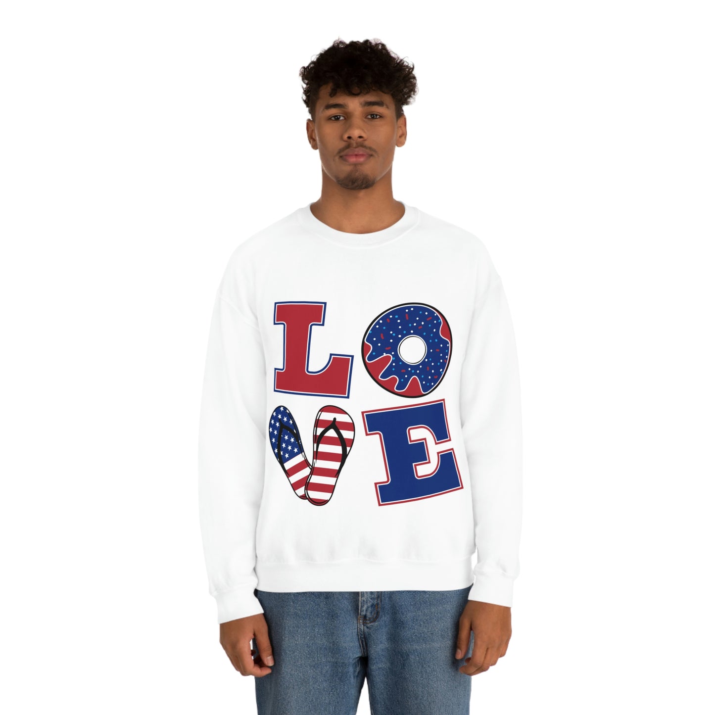 Sweat-shirt ras du cou rouge blanc bleu Love, superbe !