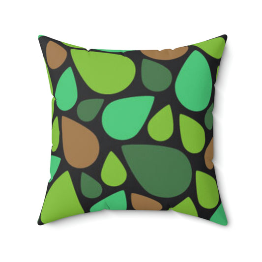 Green and Brown Teardrops. Pillow. Custom Artwork. Unique Whimsical Flare. Vivid Colors. Pillows are cozy and comfortable. Relaxing the day away!