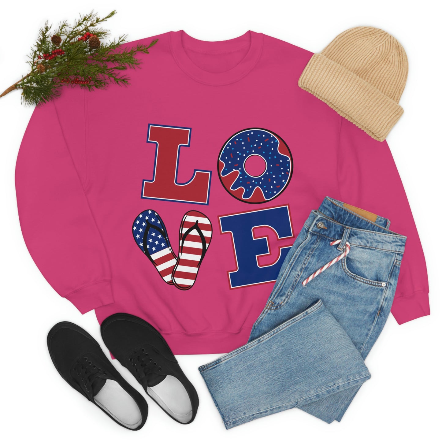 Sweat-shirt ras du cou rouge blanc bleu Love, superbe !