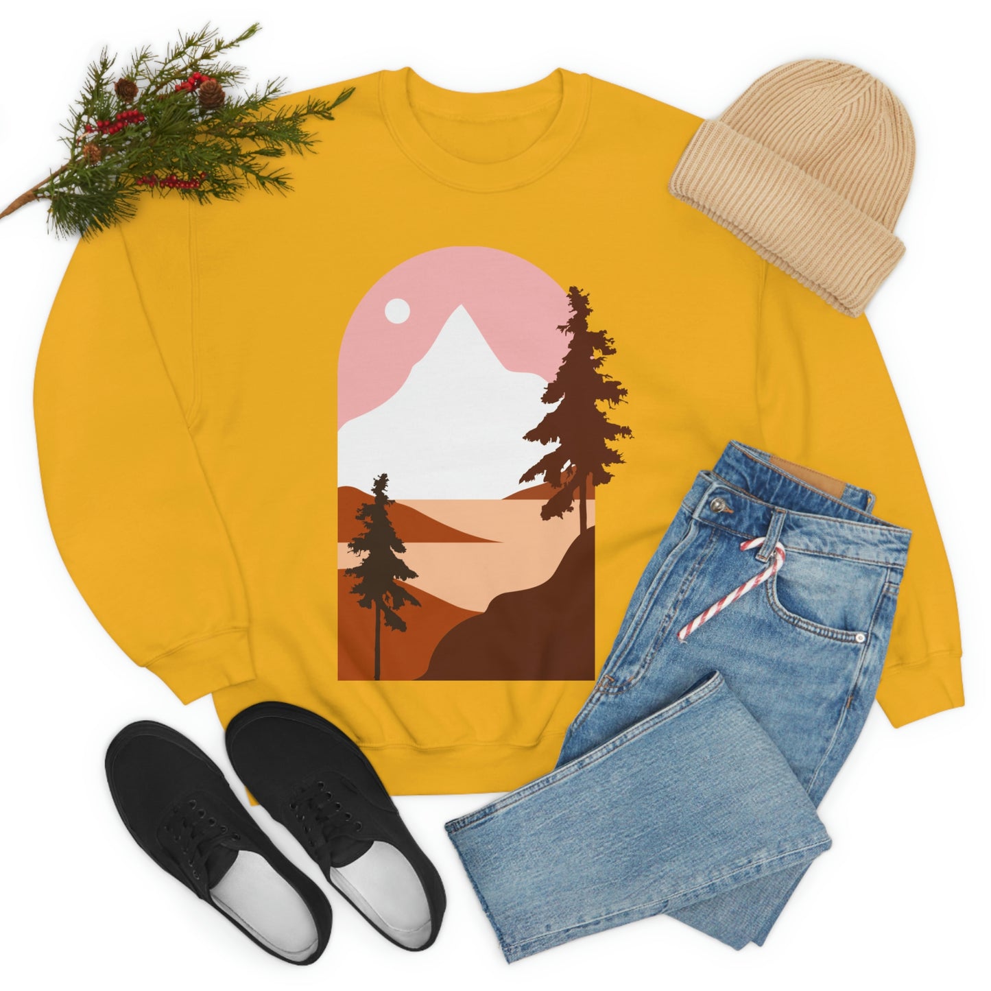 Sudadera con diseño de pino, montaña y luna. ¡Un fabuloso regalo navideño!