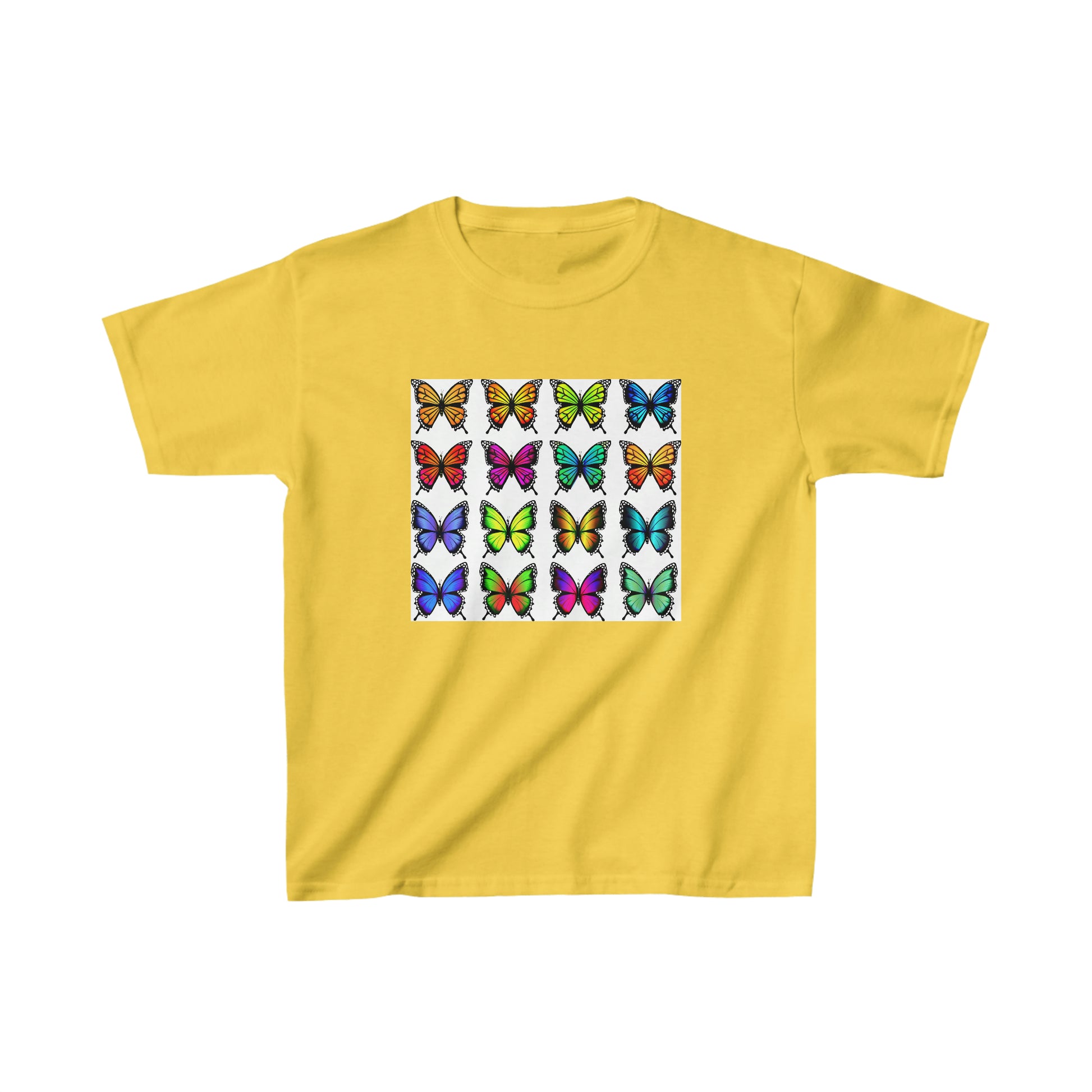Colorful Butterflies. Youth T-shirt. Custom Artwork. Unique Whimsical Flare. Vivid Colors. Boys and Girls will Absolutely love this T-shirt. Soft against their skin. Comfortable to wear every day of the week. Looking Stylist at school, park, movies, bowling, hiking and going to Grandma's house. Such a Wonderful Gift!