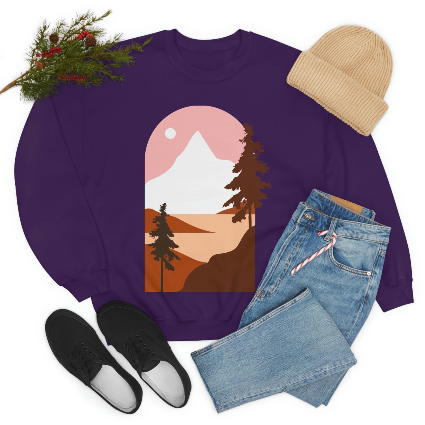 Sudadera con diseño de pino, montaña y luna. ¡Un fabuloso regalo navideño!
