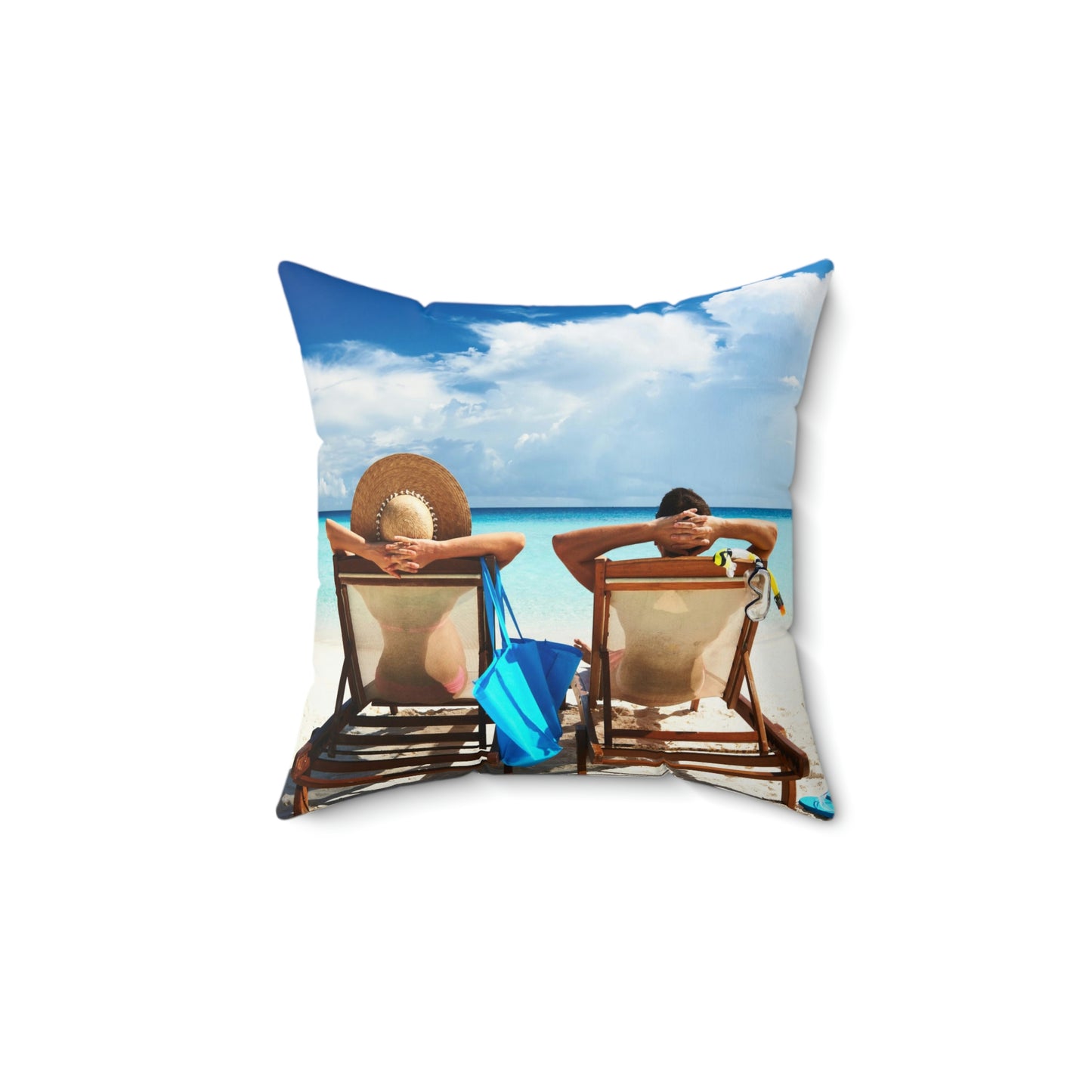 Se détendre à la plage Coussin carré Vacances Voyager Dormir Se détendre Conduire Enfants