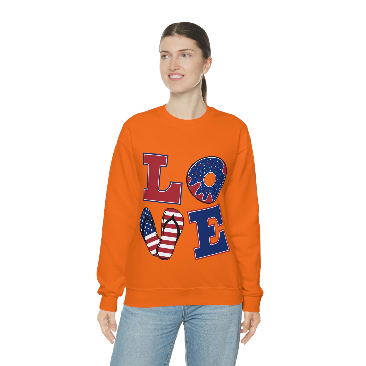 Sweat-shirt ras du cou rouge blanc bleu Love, superbe !