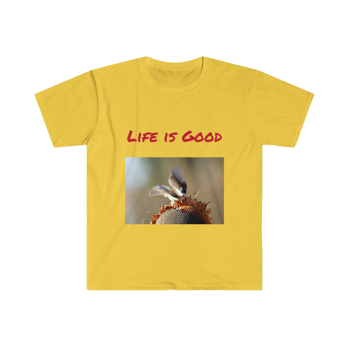 Birds Life Is Good. T-shirt. Custom Artwork. Unique Whimsical Flare. Vivid Colors. Great for Men, Women and Children. Soft against your skin. Comfortable to wear everyday of  the week. I love the quality and fit. Looking Fabulous everywhere you go. 