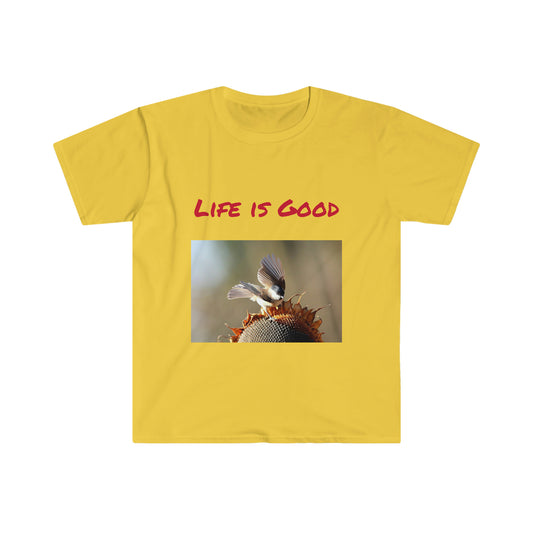 Birds Life Is Good. T-shirt. Custom Artwork. Unique Whimsical Flare. Vivid Colors. Great for Men, Women and Children. Soft against your skin. Comfortable to wear everyday of  the week. I love the quality and fit. Looking Fabulous everywhere you go. 