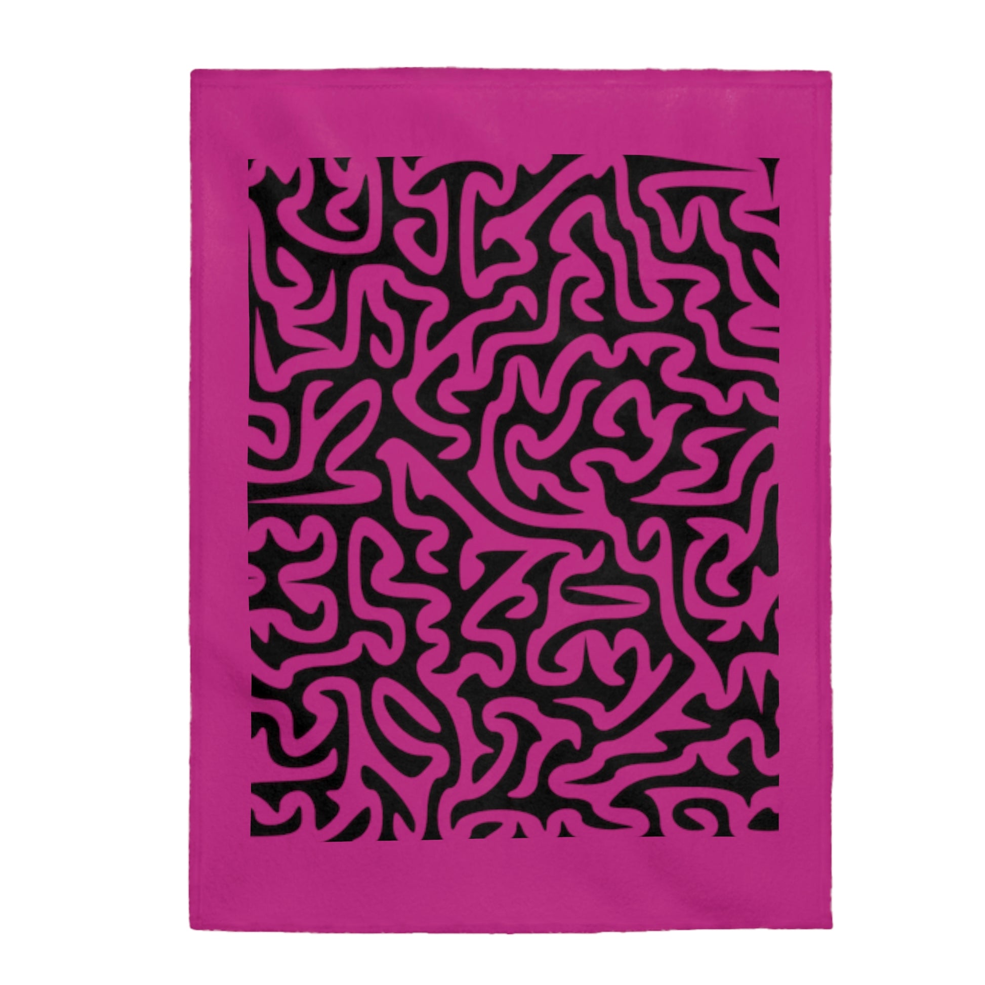 Maze with Black and Pink. Velveteen Blanket. Sizes: 30"x40",  50"x60", 60"x80", Price: $55.00, $65.00, $75.00. Custom Artwork. Unique Whimsical Flare. Vivid Colors. Great for snuggling on your sofa, watching your favorite movie. Take along while traveling, home, business, children, babies, or just  need a nap.