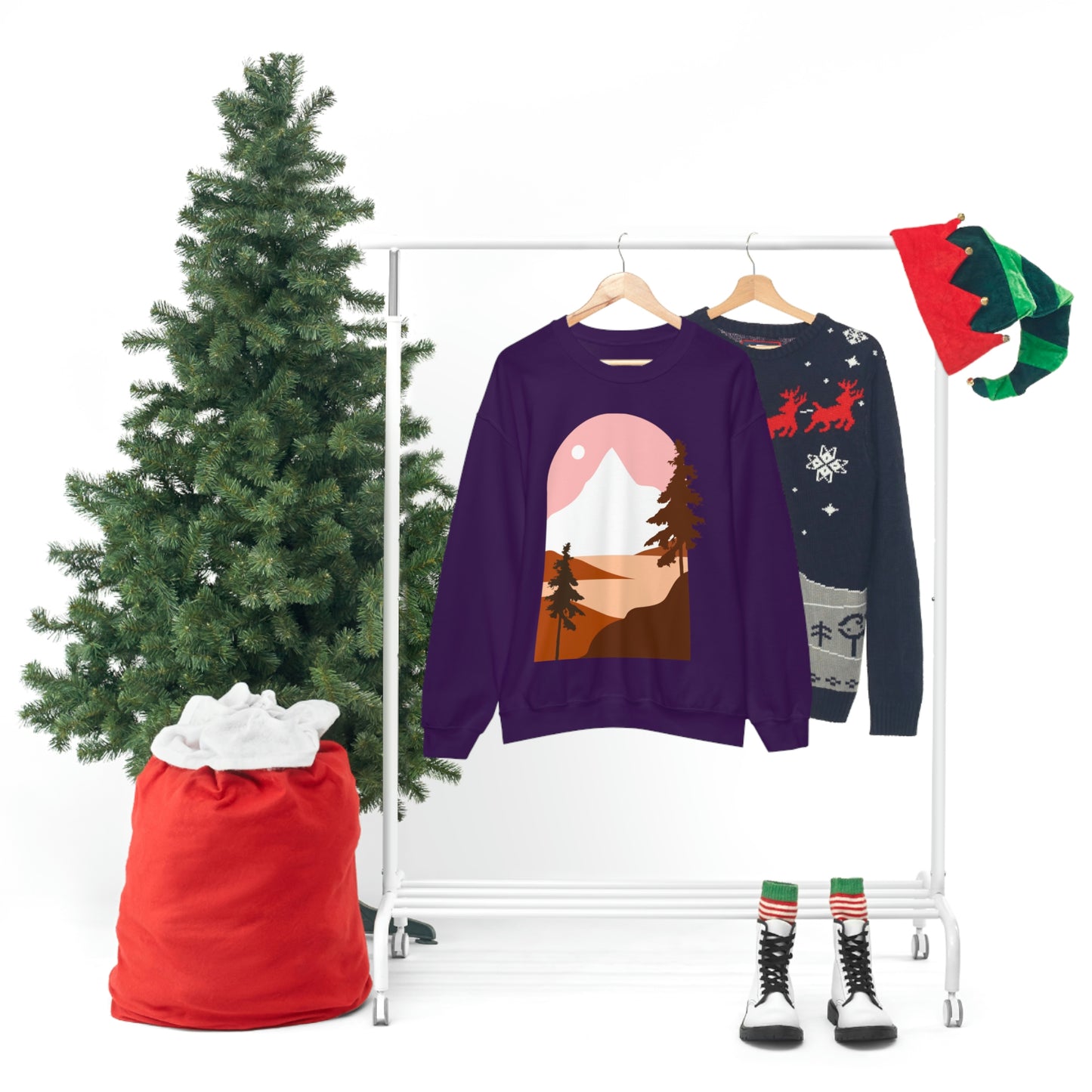 Sudadera con diseño de pino, montaña y luna. ¡Un fabuloso regalo navideño!