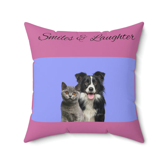 Smiles and Laughter Dog Cat Square Pillow