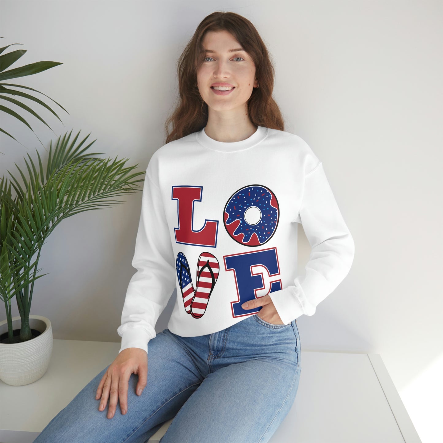 Sweat-shirt ras du cou rouge blanc bleu Love, superbe !