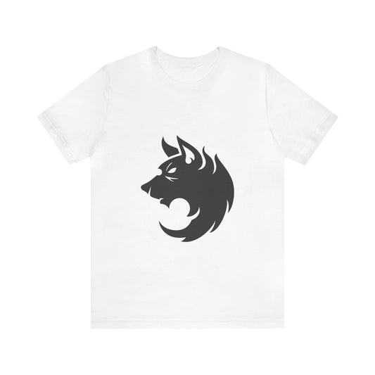 Silhouette of Wolf. Unisex Jersey Short Sleeve.  Color: White. Size: Small through 3 Extra large. Price: $35.00. Custom Artwork. Unique Whimsical Flare. Vivid Colors. Soft against your skin. Comfortable to wear every day of the week. Wearing my T-shirt from Shookie Mookie to Virginia.
