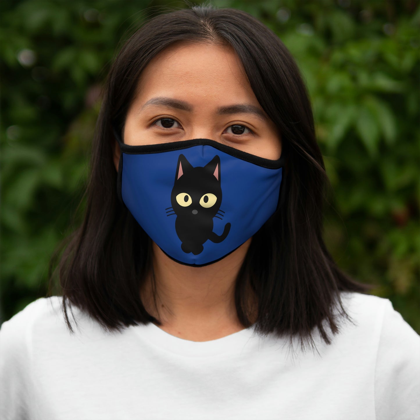 Black Cat Fitted Polyester face mask. Custom Artwork. Unique Whimsical Flare. Vivid Colors. May help you and your family against germs. May help you stay healthy. Can wear indoor and outdoors.