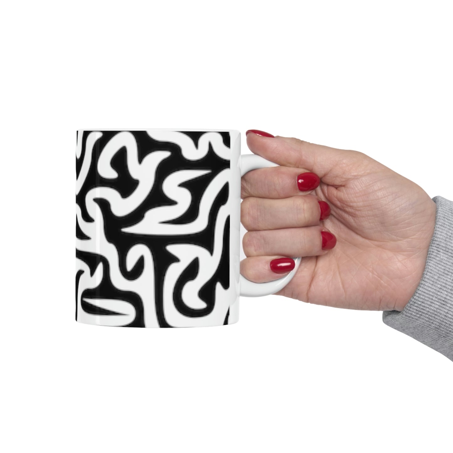 Taza de cerámica con diseño de laberinto en blanco y negro de 11 oz para leche, café, agua, cerveza y jugo
