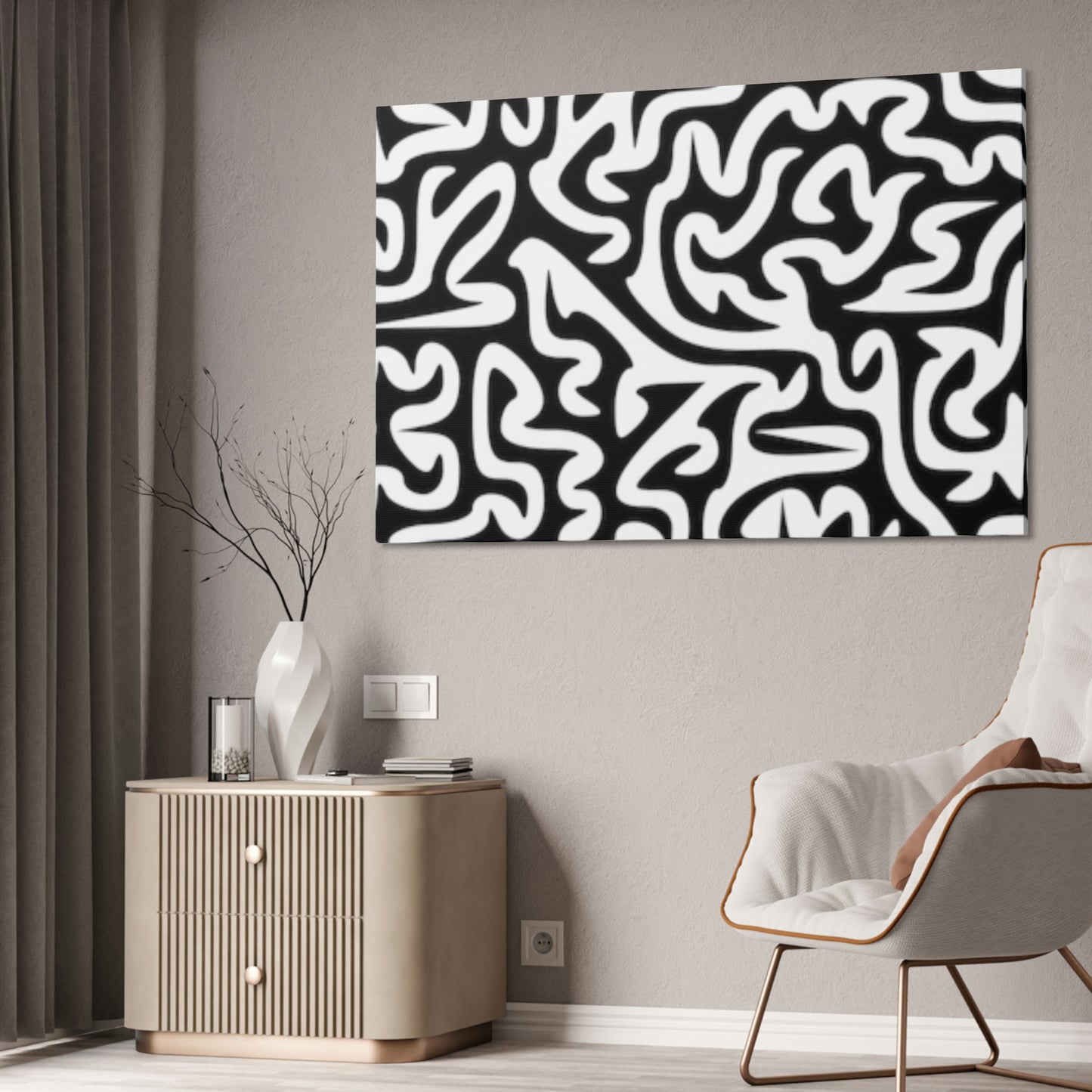 Lienzo Laberinto Blanco y Negro Estirado, 1.5'' ¡Amo Mis Paredes!