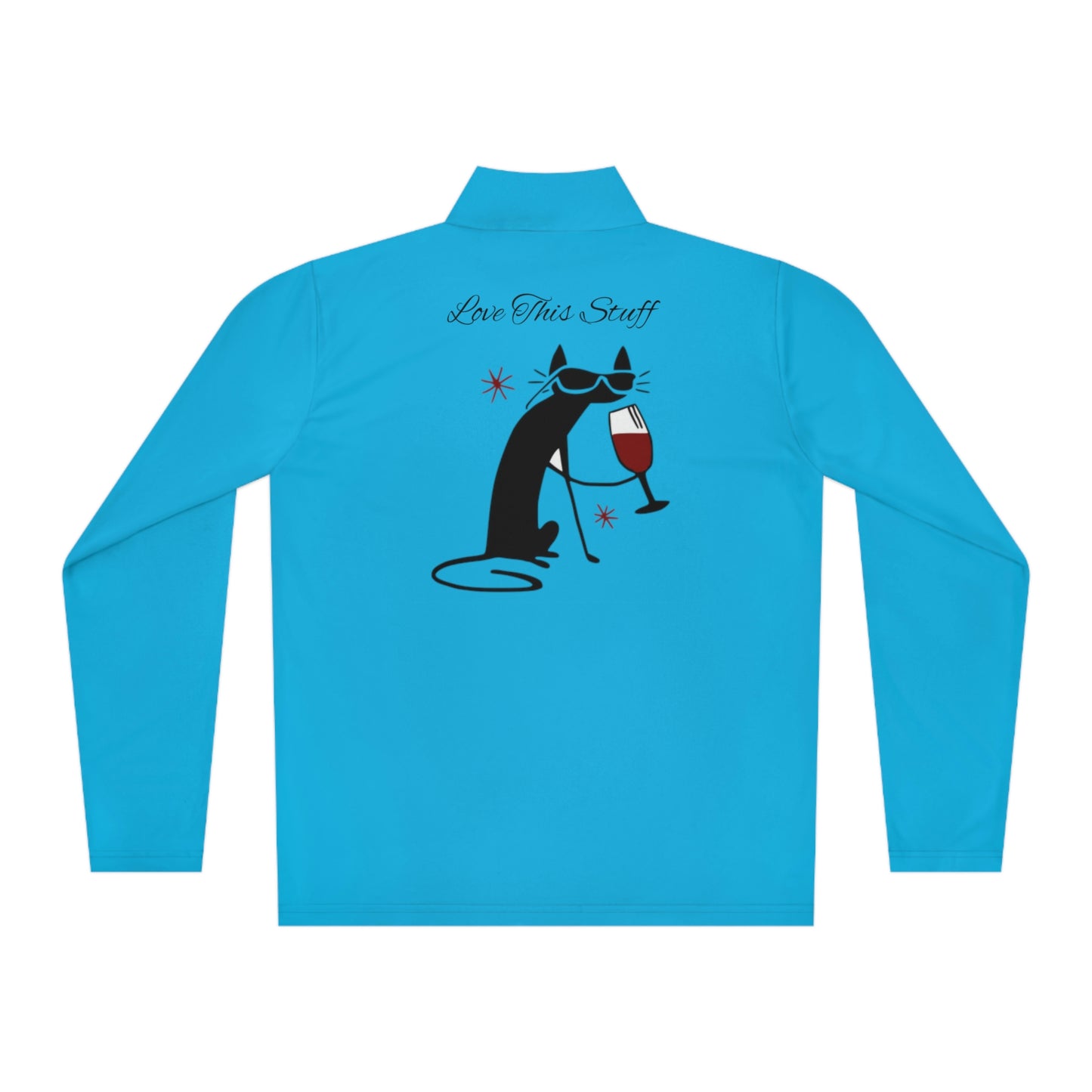 Chat noir buvant du vin. Pull unisexe à fermeture éclair. J'adore mon cadeau d'anniversaire !