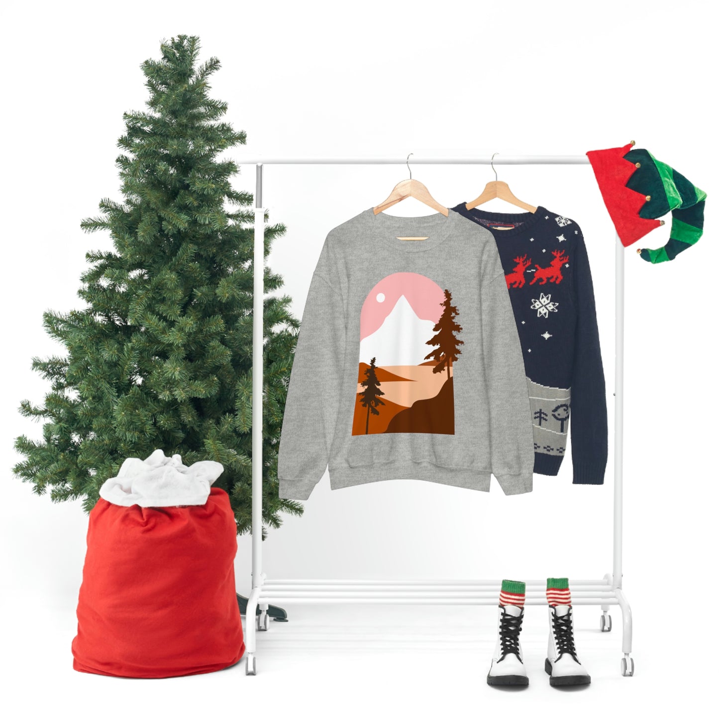 Sudadera con diseño de pino, montaña y luna. ¡Un fabuloso regalo navideño!