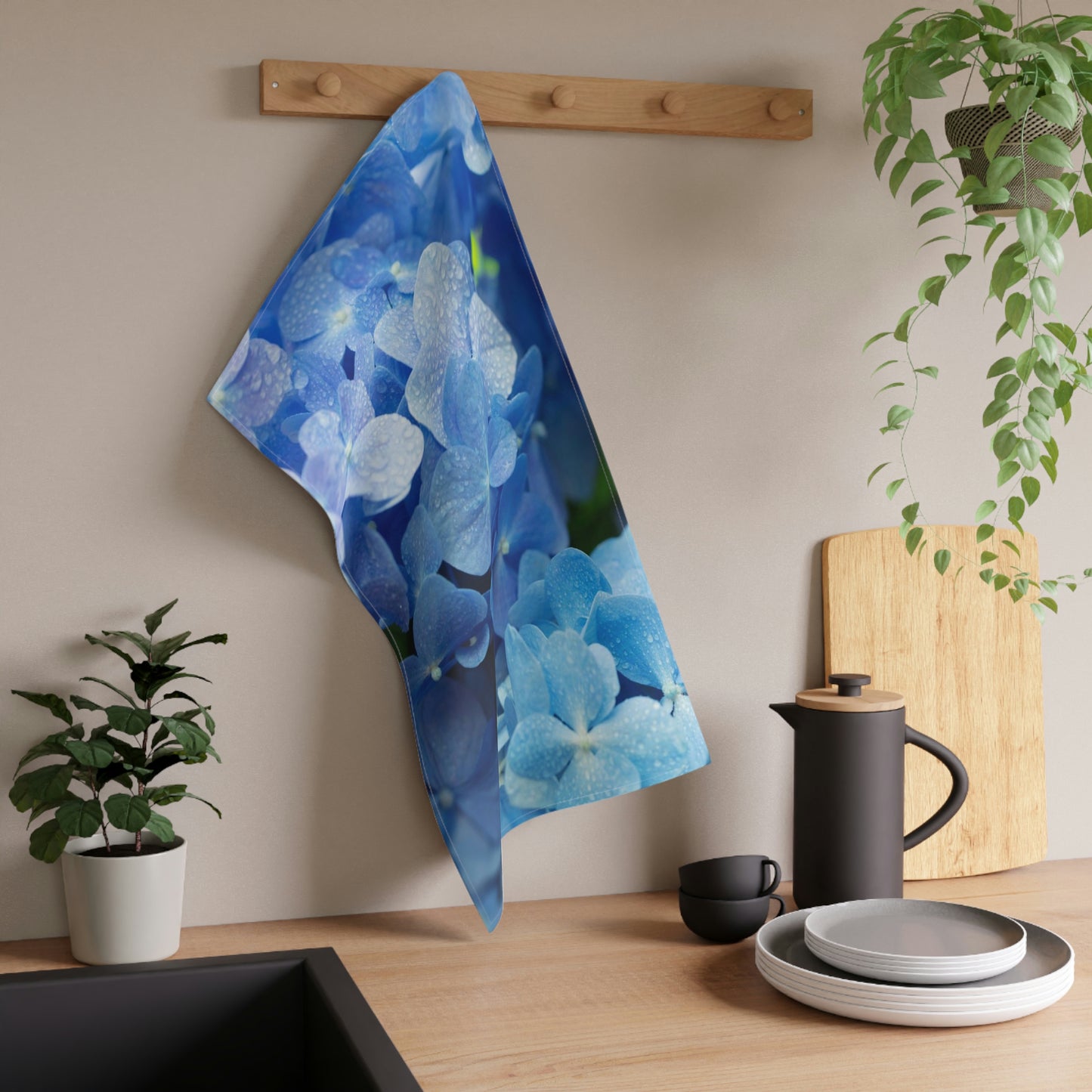 Purple Flowers Kitchen Towel I Love Cooking!