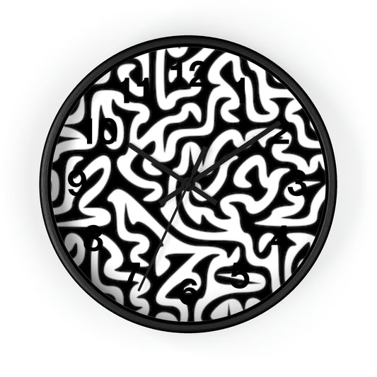Maze Black and White. Wall Clock. Size: 10". Price: $58.00. Custom Artwork. Unique Whimsical Flare. Vivid Colors. Looks great in your home and business. Each room will  have a Splash of Color. Makes a fabulous Gift!